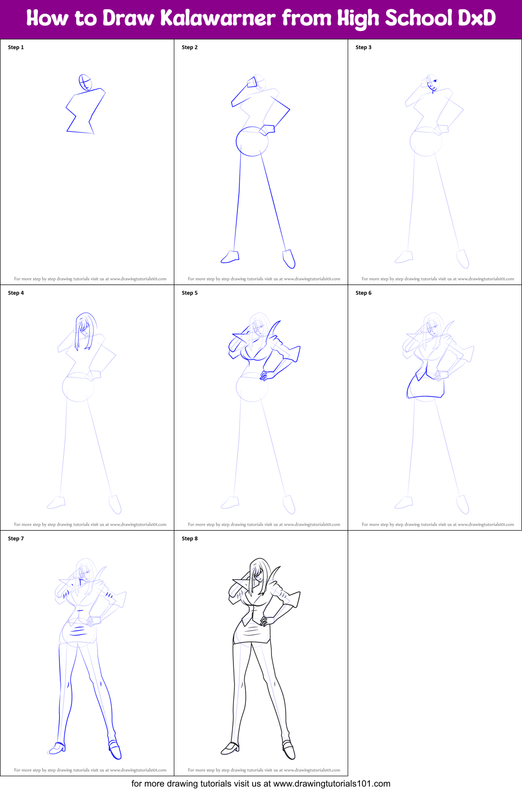 How to Draw Kalawarner from High School DxD Printable Step by Step