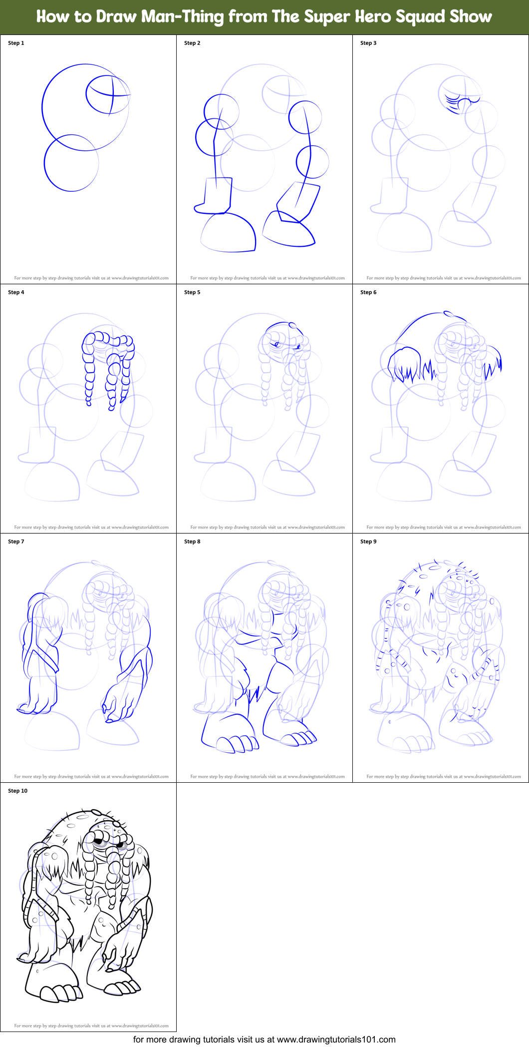 How to Draw Man-Thing from The Super Hero Squad Show Printable Step by Step