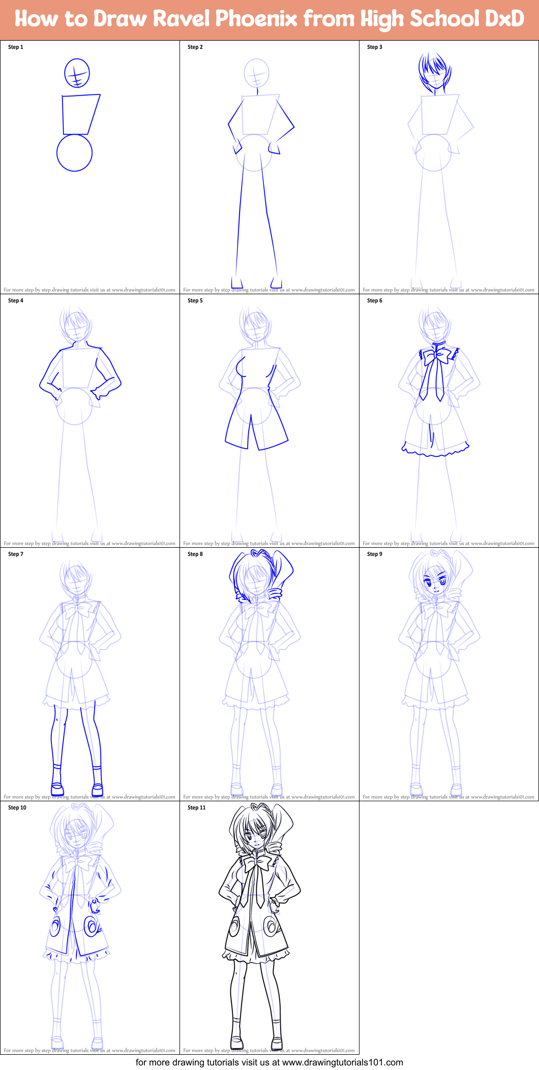 How to Draw Ravel Phoenix from High School DxD Printable Step by Step