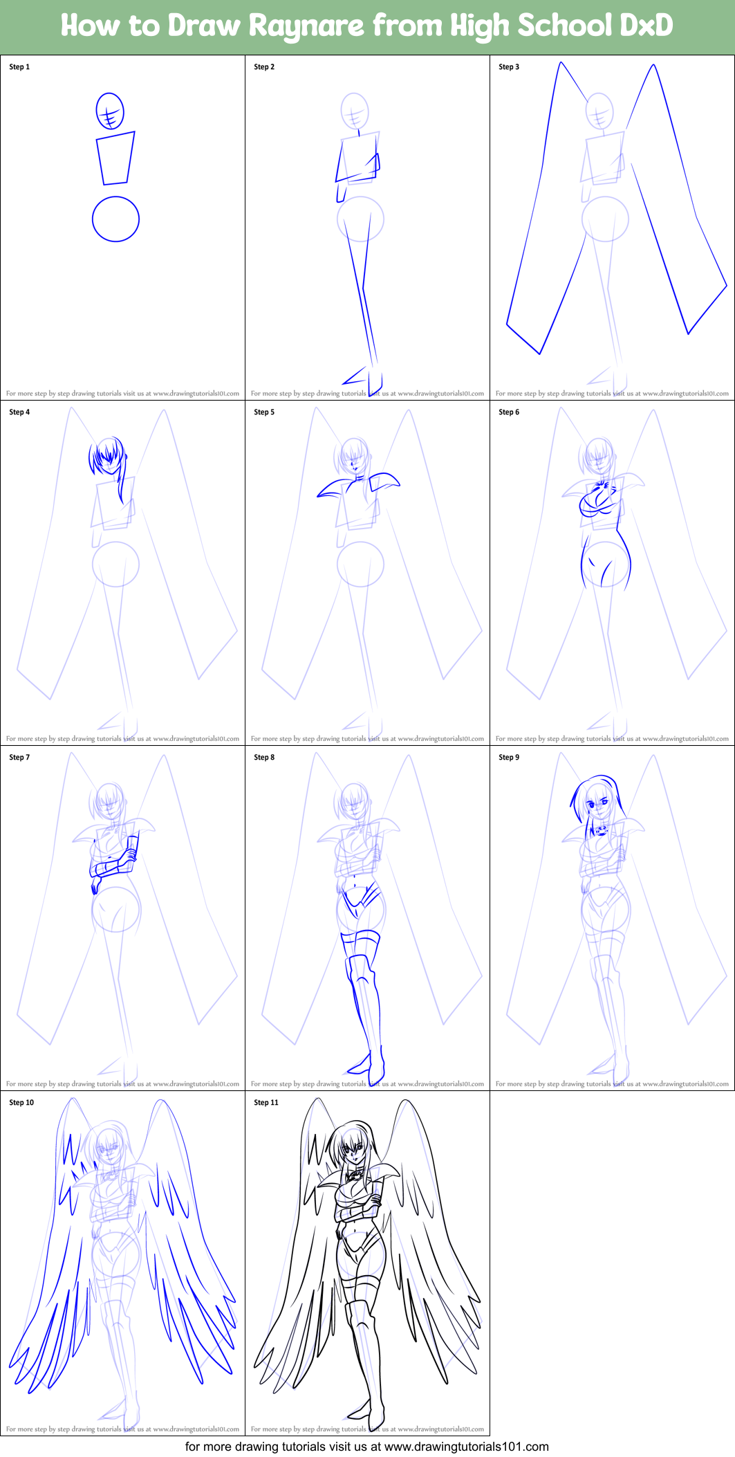 How to Draw Raynare from High School DxD Printable Step by Step