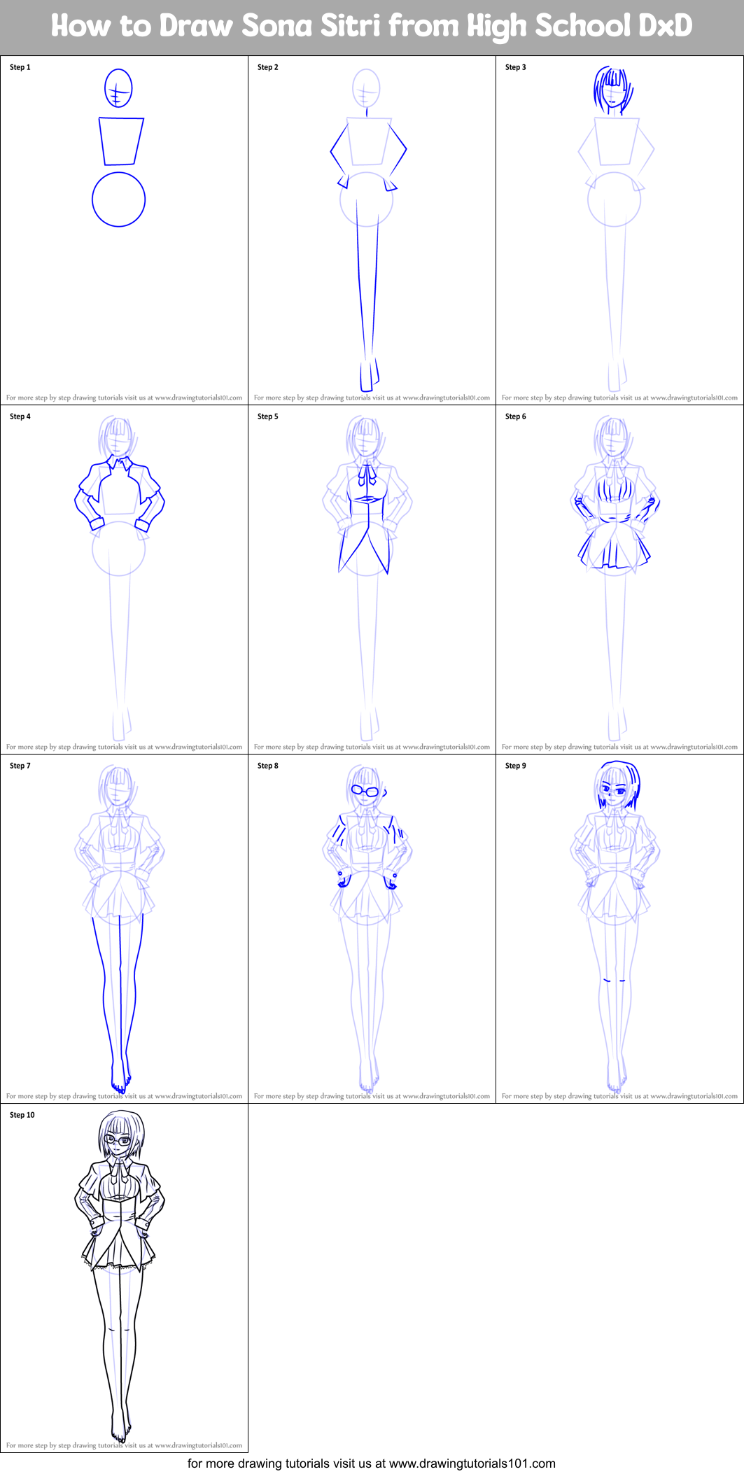 How to Draw Sona Sitri from High School DxD Printable Step by Step