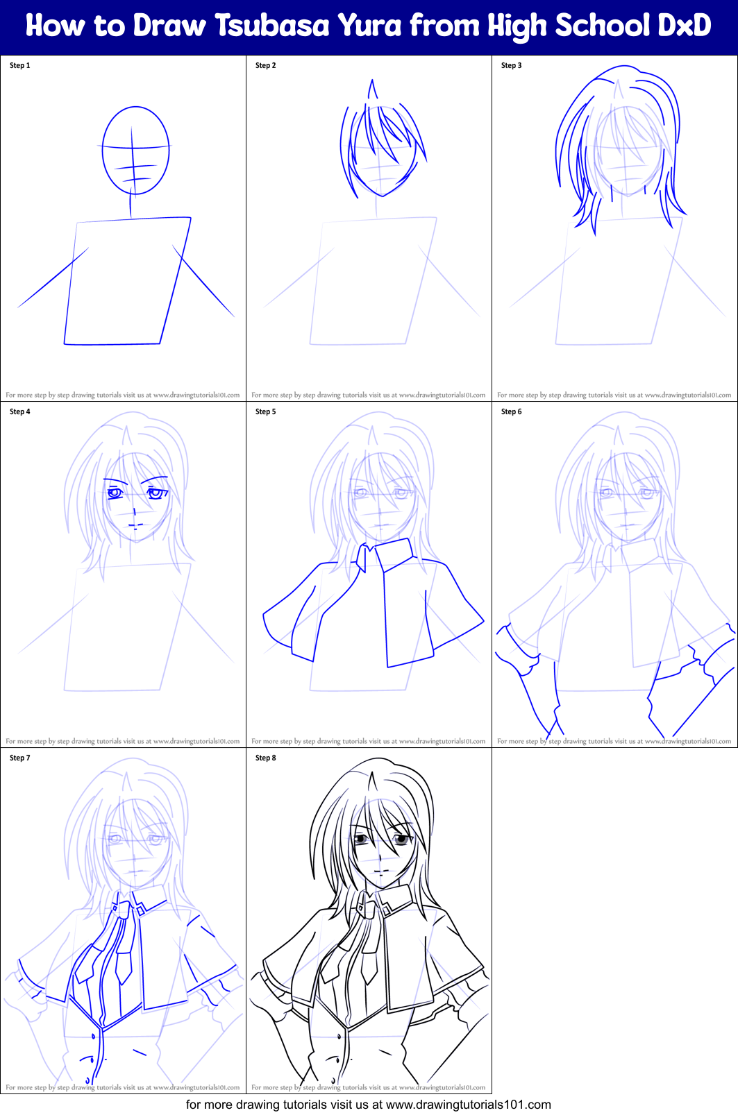 How to Draw Tsubasa Yura from High School DxD Printable Step by Step