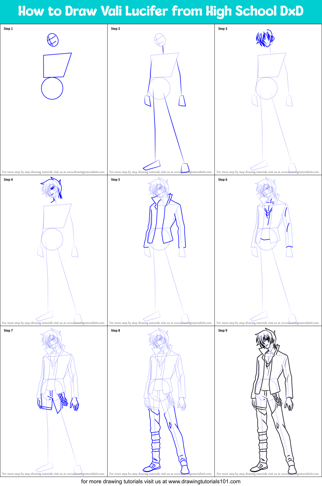 How to Draw Vali Lucifer from High School DxD Printable Step by Step