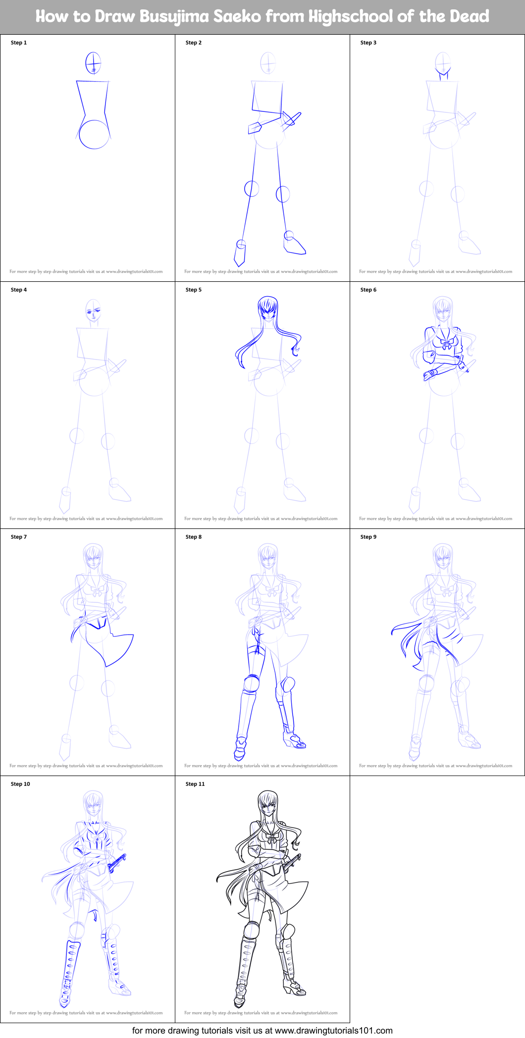 How To Draw Saeko, Highschool Of The Dead, Step by Step, Drawing Guide, by  Dawn - DragoArt