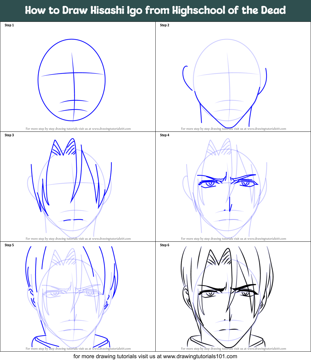 How to Draw Hisashi Igo from Highschool of the Dead Printable Step by Step