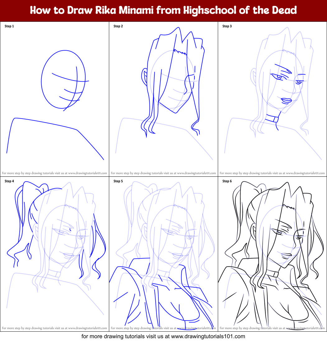 How to Draw Rika Minami from Highschool of the Dead Printable Step by Step