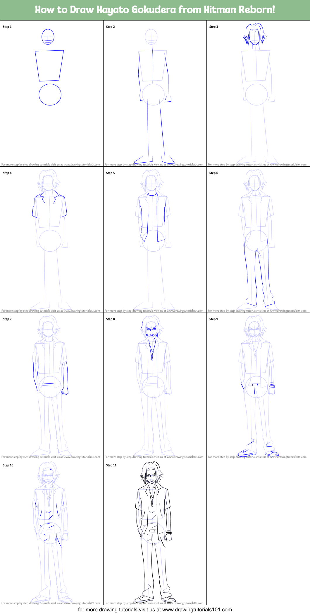 How to Draw Hayato Gokudera from Hitman Reborn! Printable Step by Step
