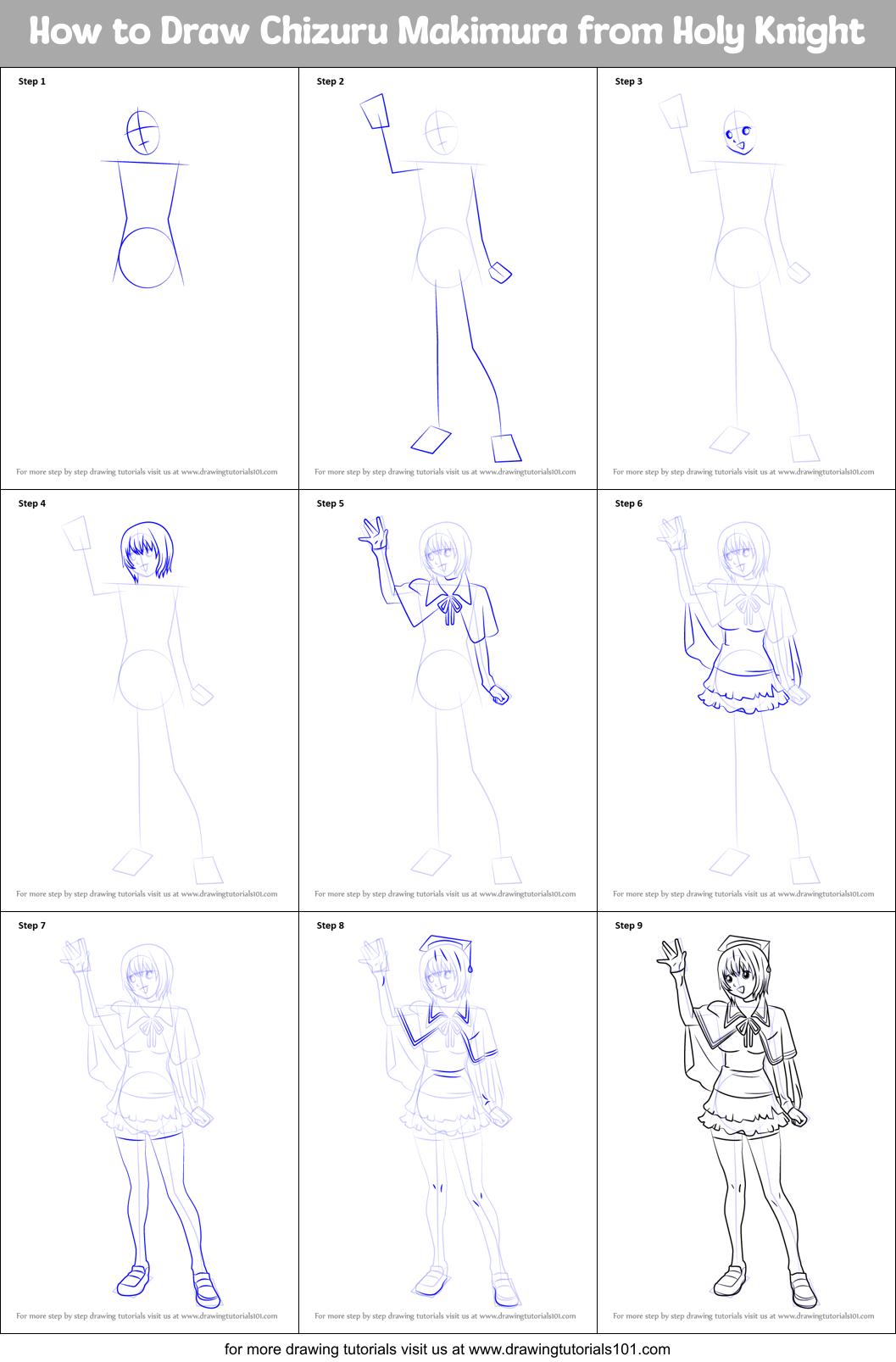 How to Draw Chizuru Makimura from Holy Knight Printable Step by Step