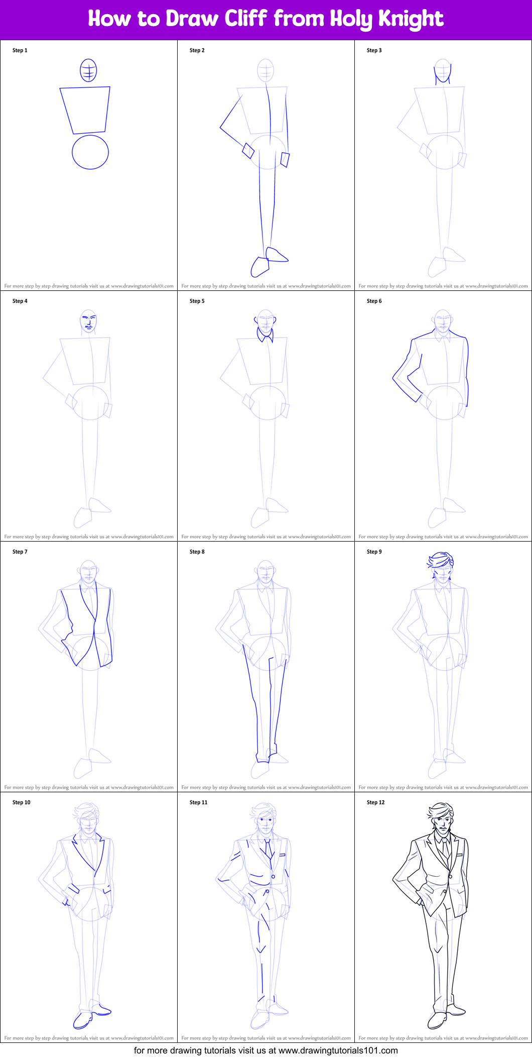 How to Draw Cliff from Holy Knight Printable Step by Step