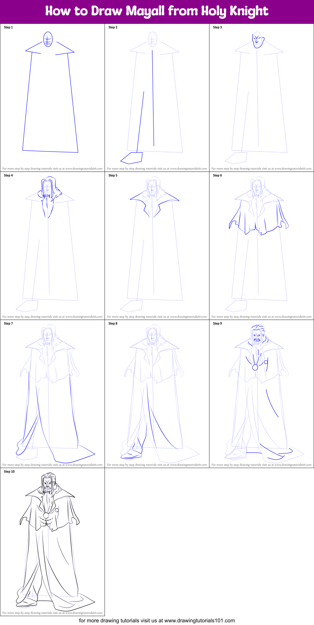 How to Draw Mayall from Holy Knight Printable Step by Step