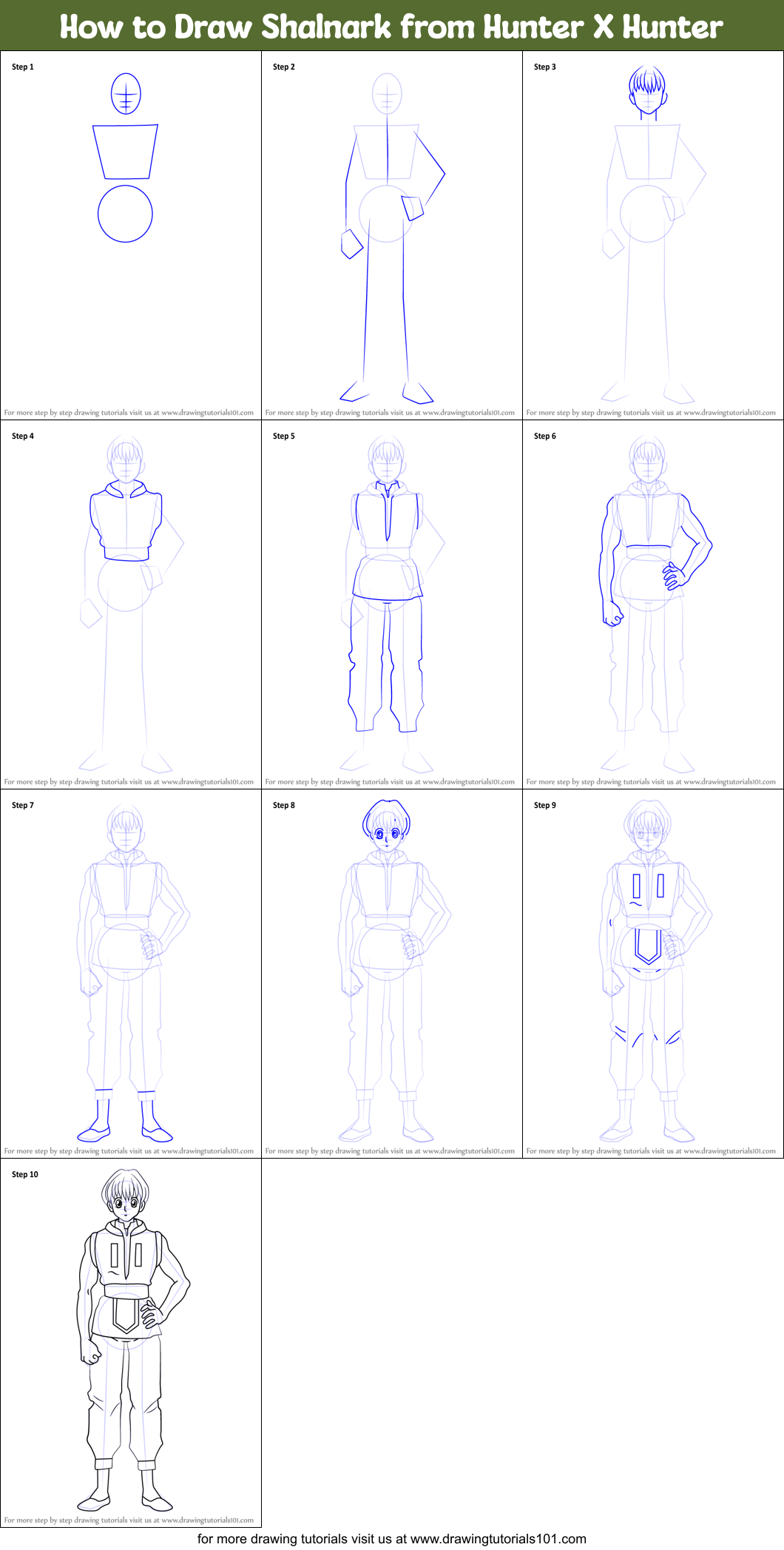 How to Draw Shalnark from Hunter X Hunter Printable Step by Step
