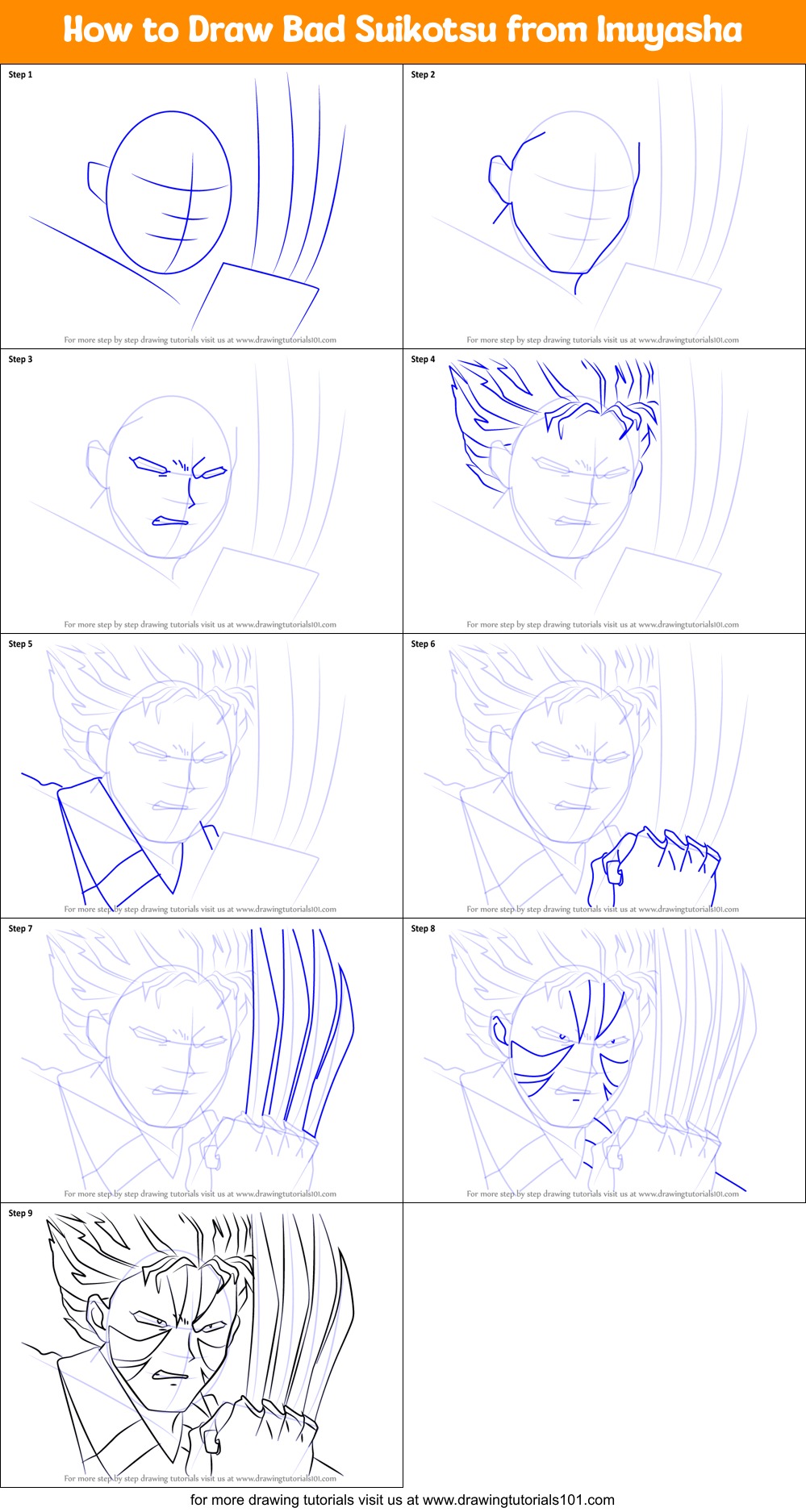 How to Draw Bad Suikotsu from Inuyasha Printable Step by Step