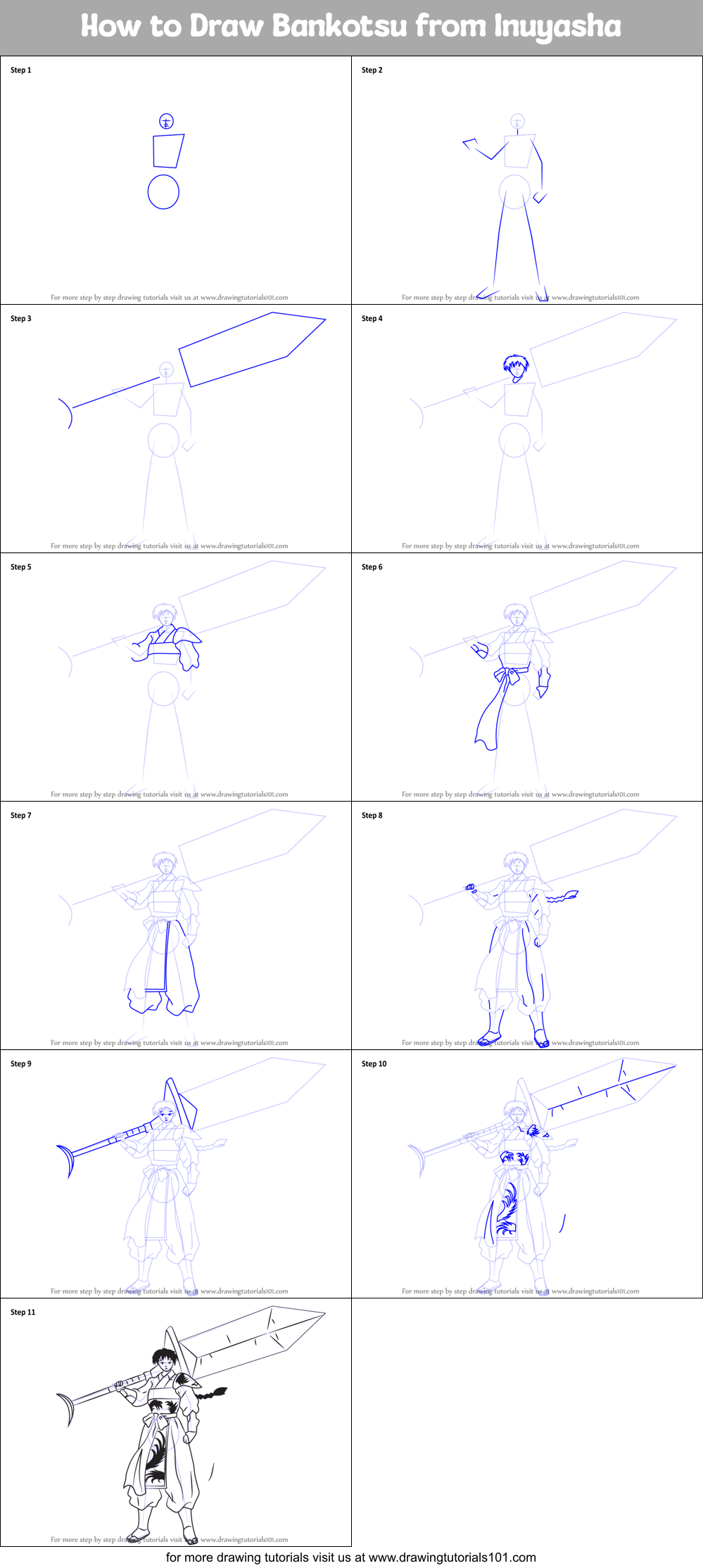 How to Draw Bankotsu from Inuyasha Printable Step by Step