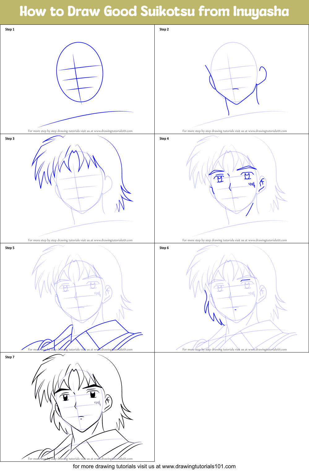 How to Draw Good Suikotsu from Inuyasha Printable Step by Step