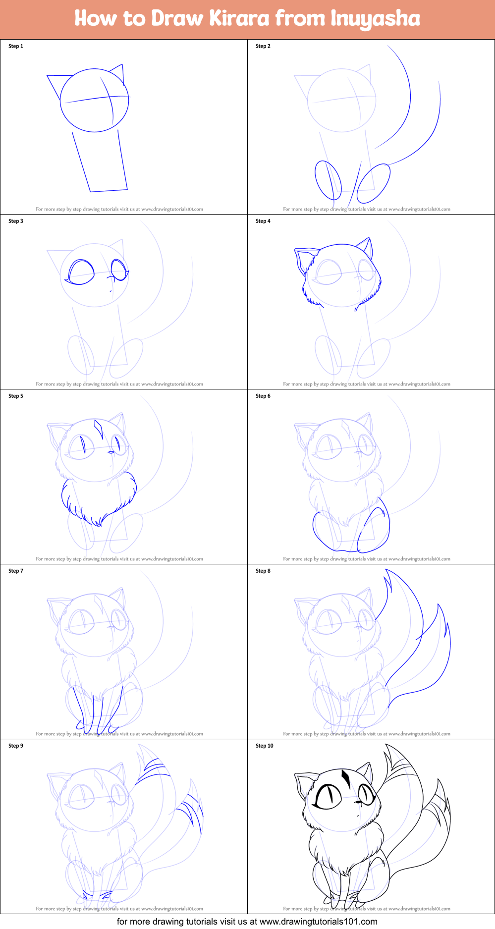How to Draw Kirara from Inuyasha Printable Step by Step