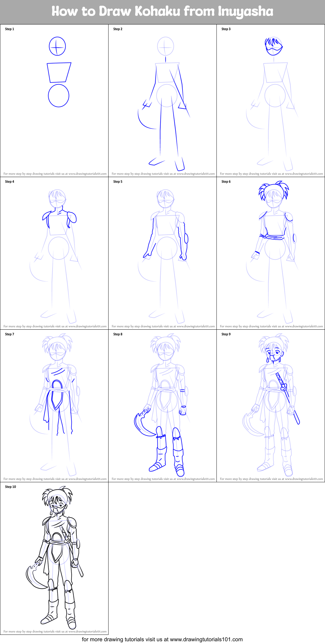 How to Draw Kohaku from Inuyasha Printable Step by Step