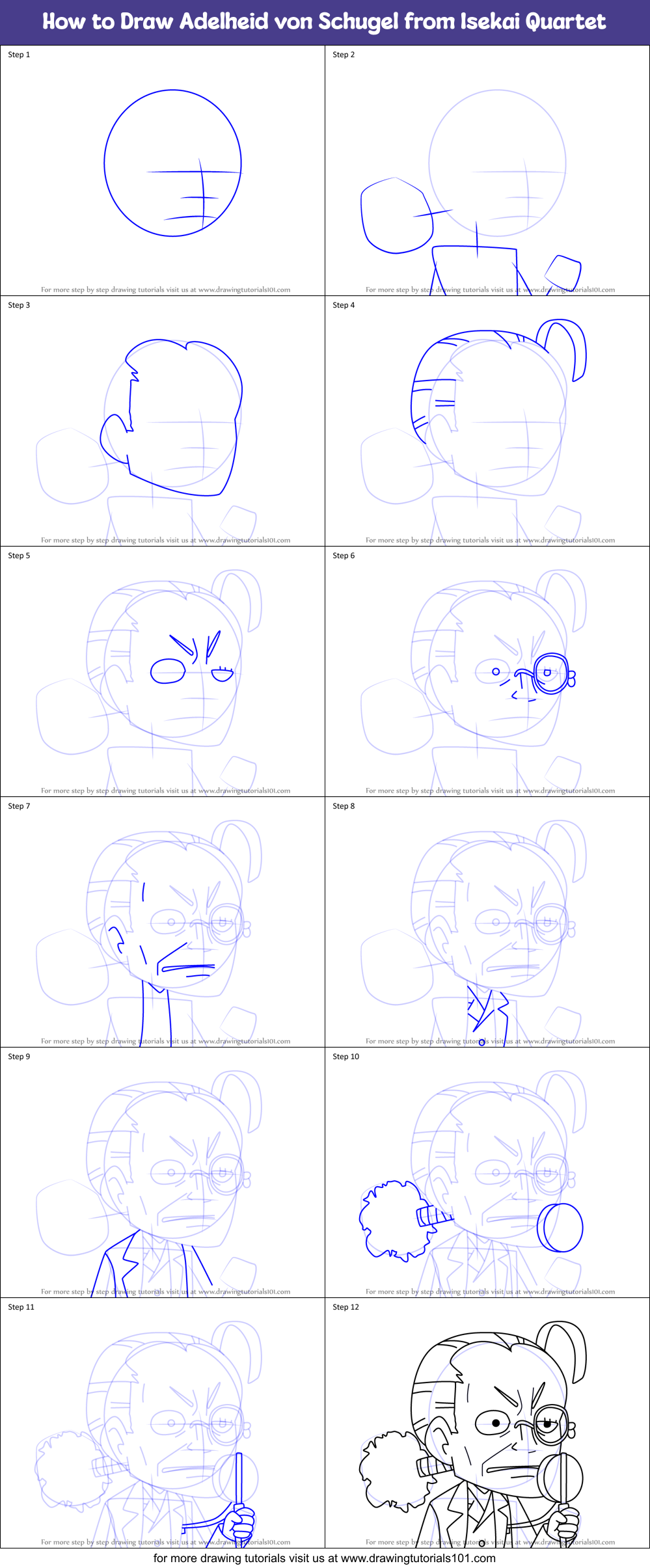 How to Draw Adelheid von Schugel from Isekai Quartet Printable Step by Step