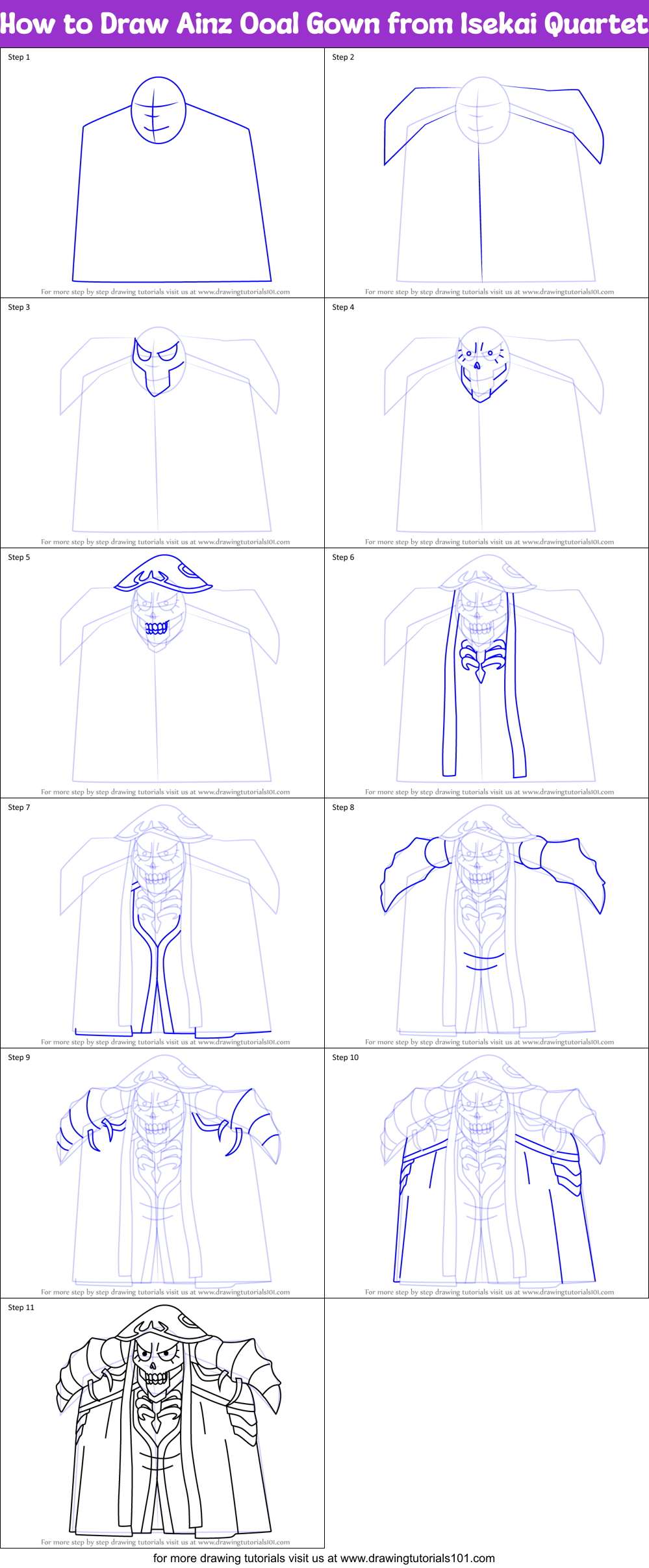 How to Draw Ainz Ooal Gown from Isekai Quartet Printable Step by Step