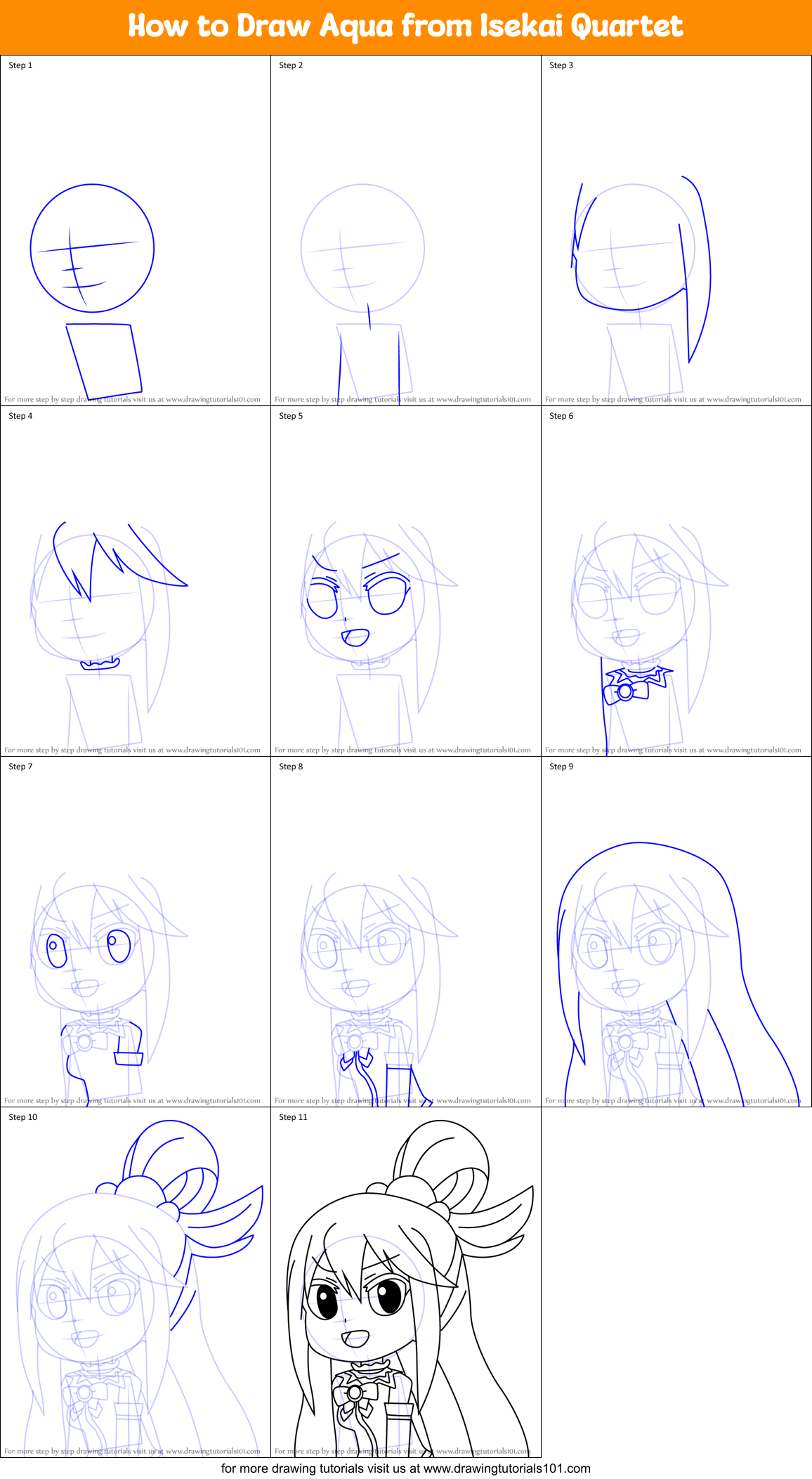 How to Draw Aqua from Isekai Quartet Printable Step by Step