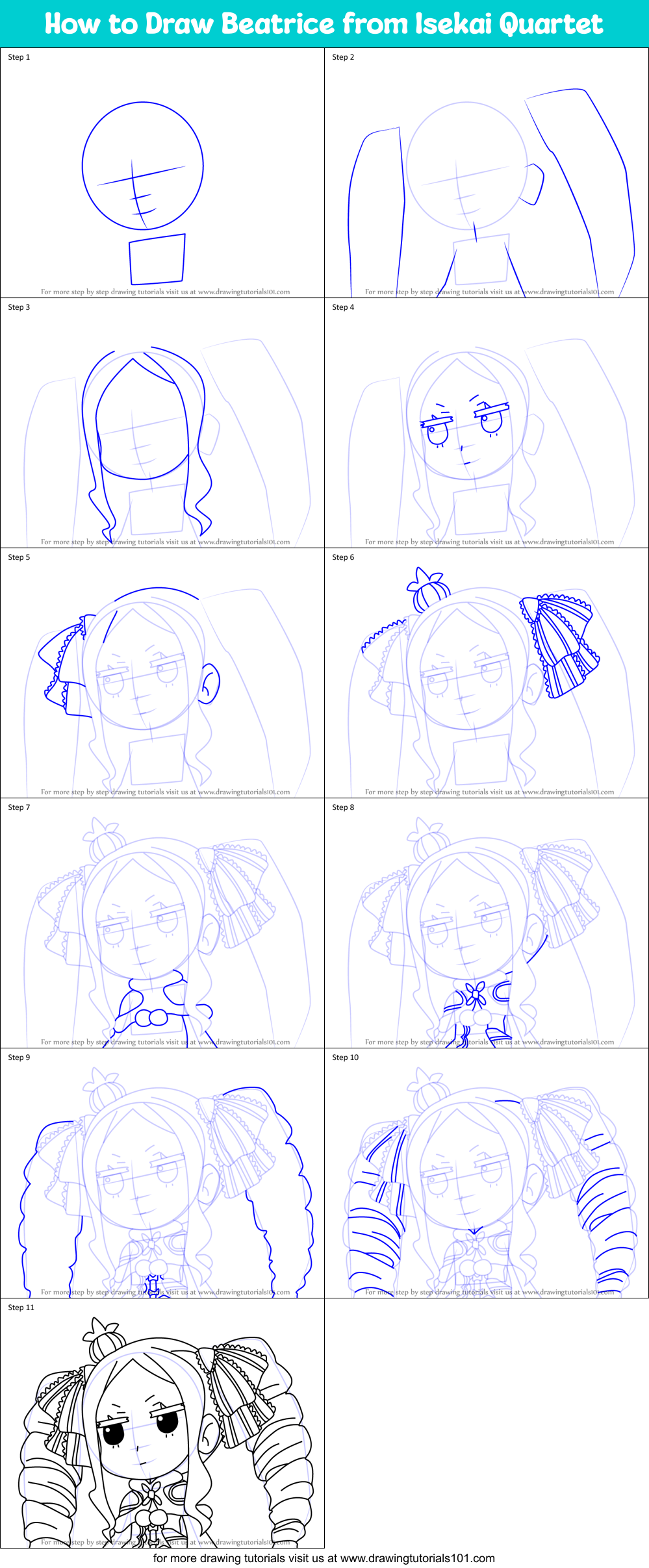 How to Draw Beatrice from Isekai Quartet Printable Step by Step