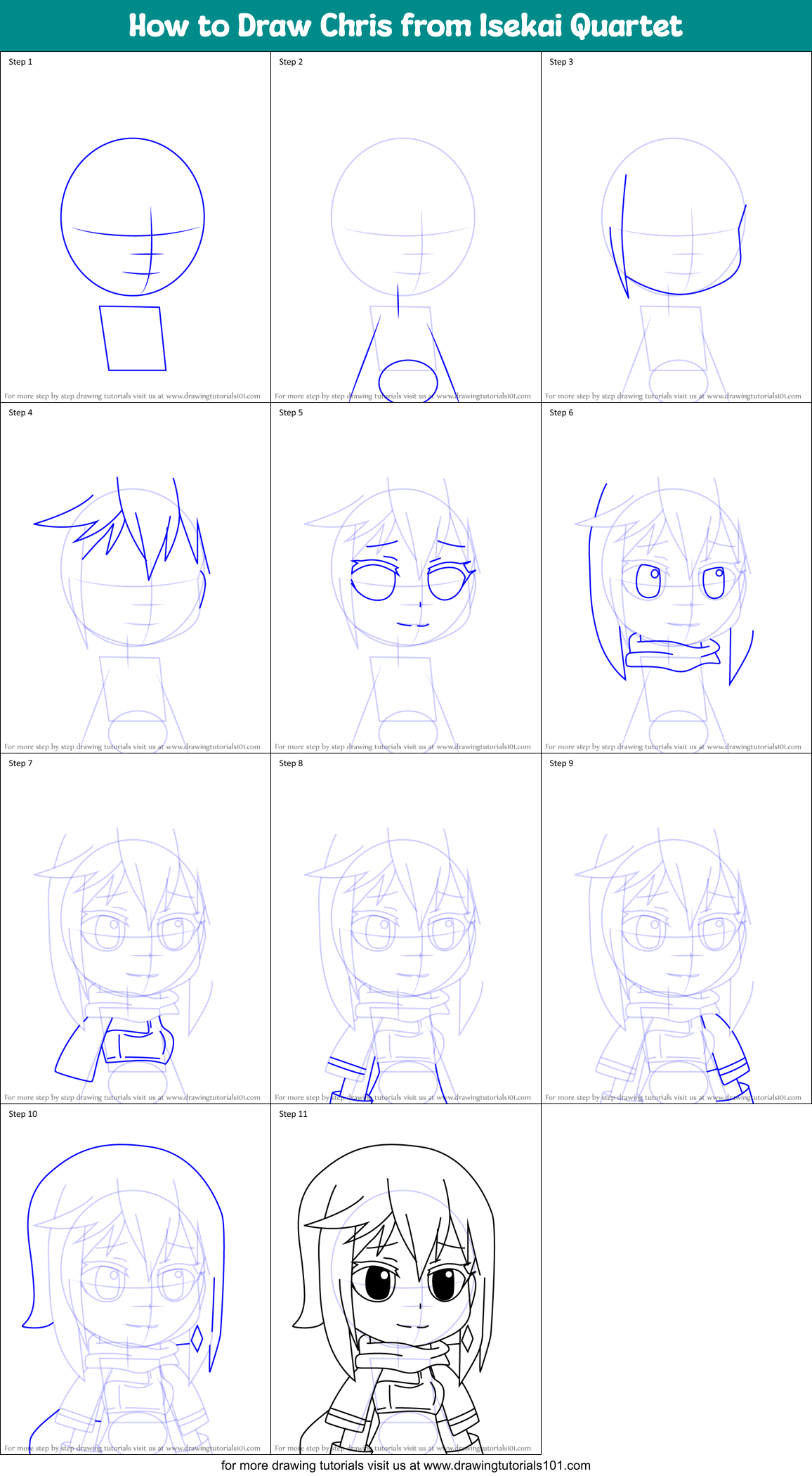 How to Draw Chris from Isekai Quartet Printable Step by Step