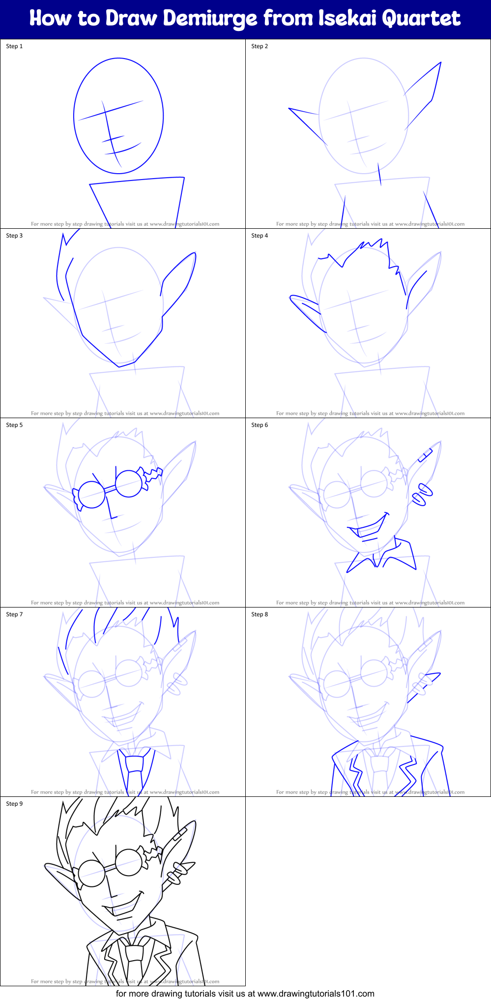 How to Draw Demiurge from Isekai Quartet Printable Step by Step