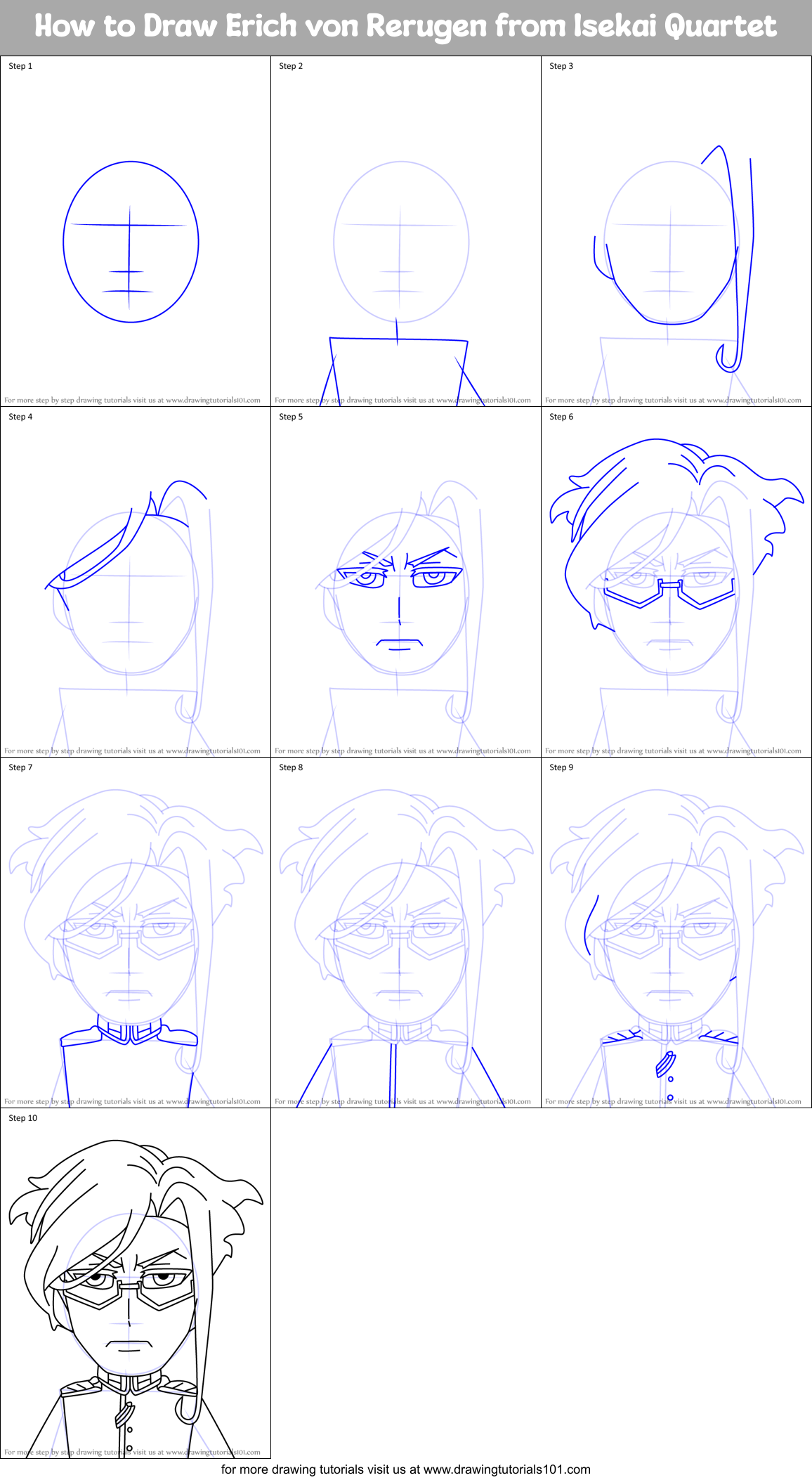 How to Draw Erich von Rerugen from Isekai Quartet Printable Step by Step