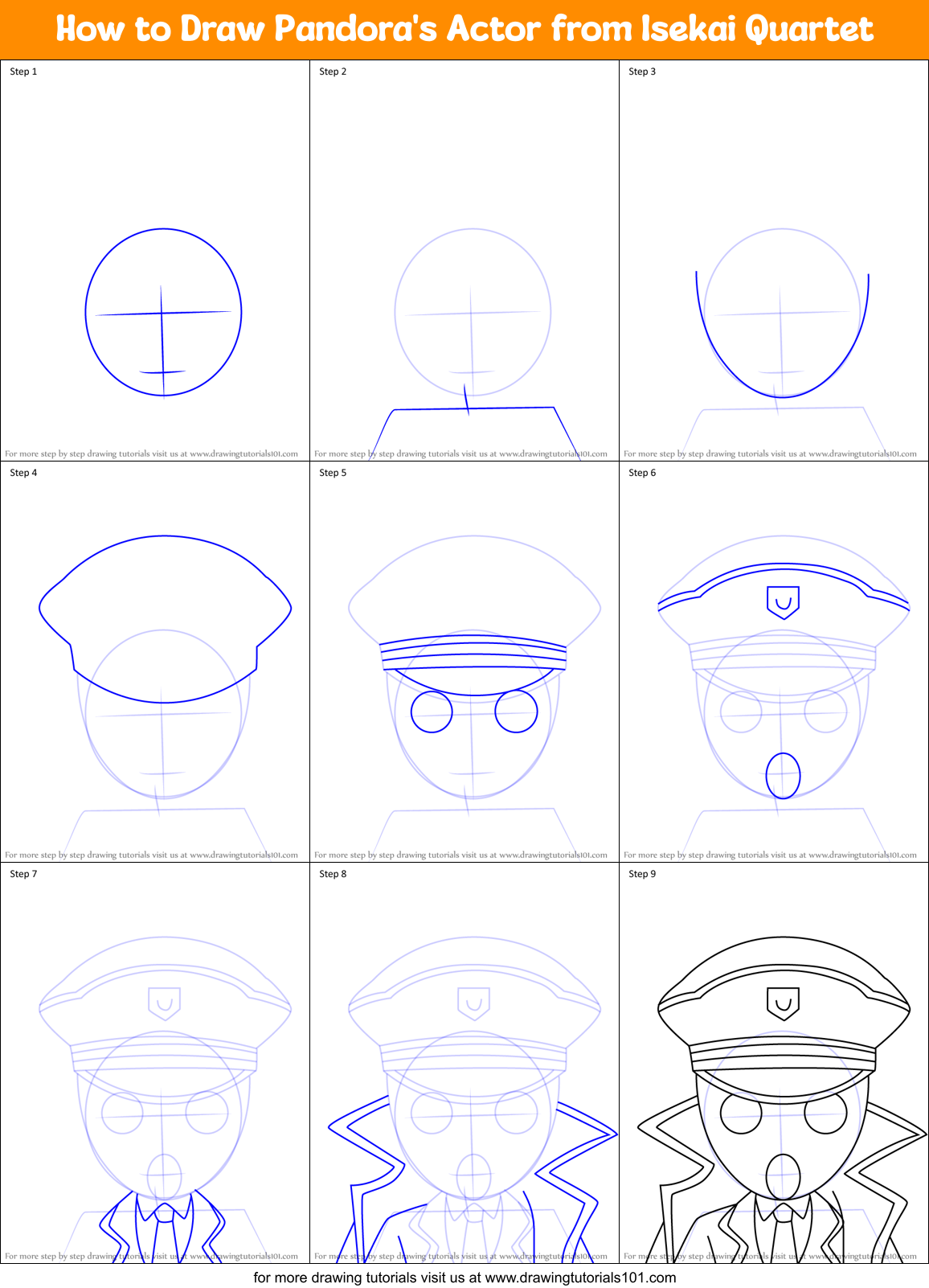 How to Draw Pandora's Actor from Isekai Quartet Printable Step by Step