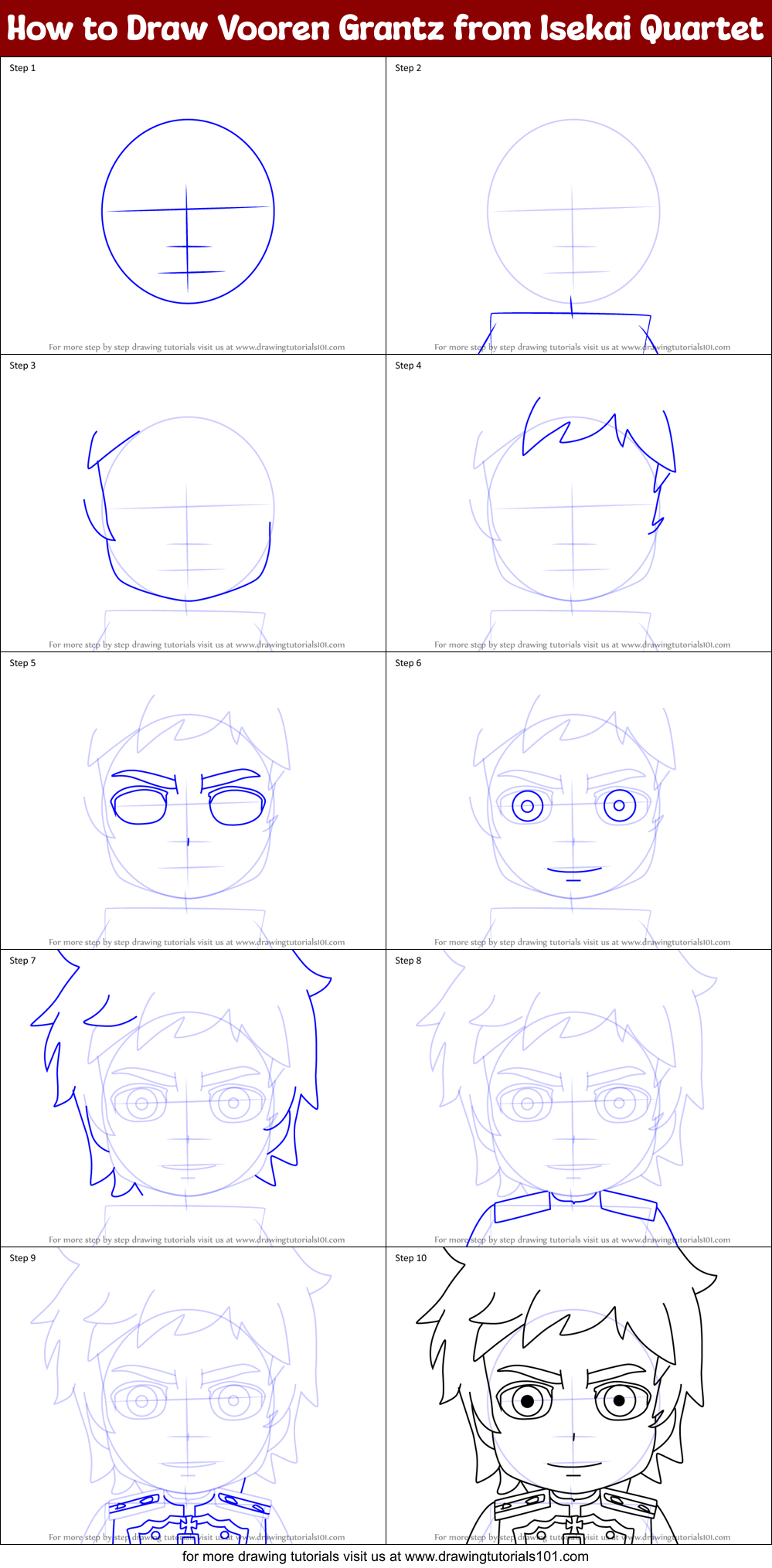 How to Draw Vooren Grantz from Isekai Quartet Printable Step by Step