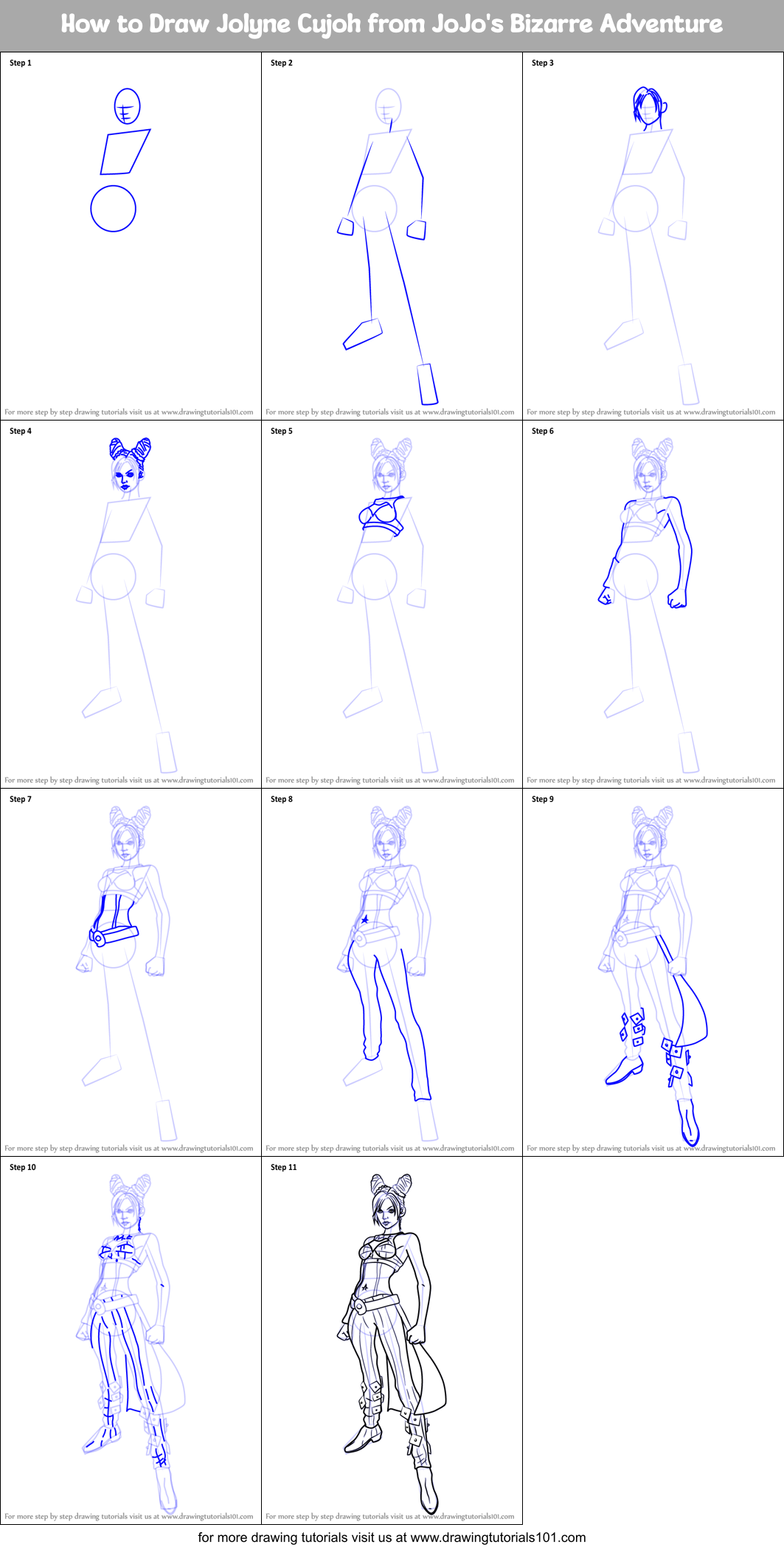 How to Draw Jolyne Cujoh from JoJo's Bizarre Adventure Printable Step by Step