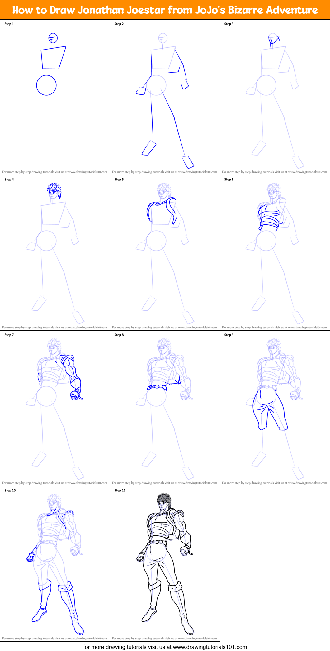 How to Draw Jonathan Joestar from JoJo's Bizarre Adventure Printable Step by Step