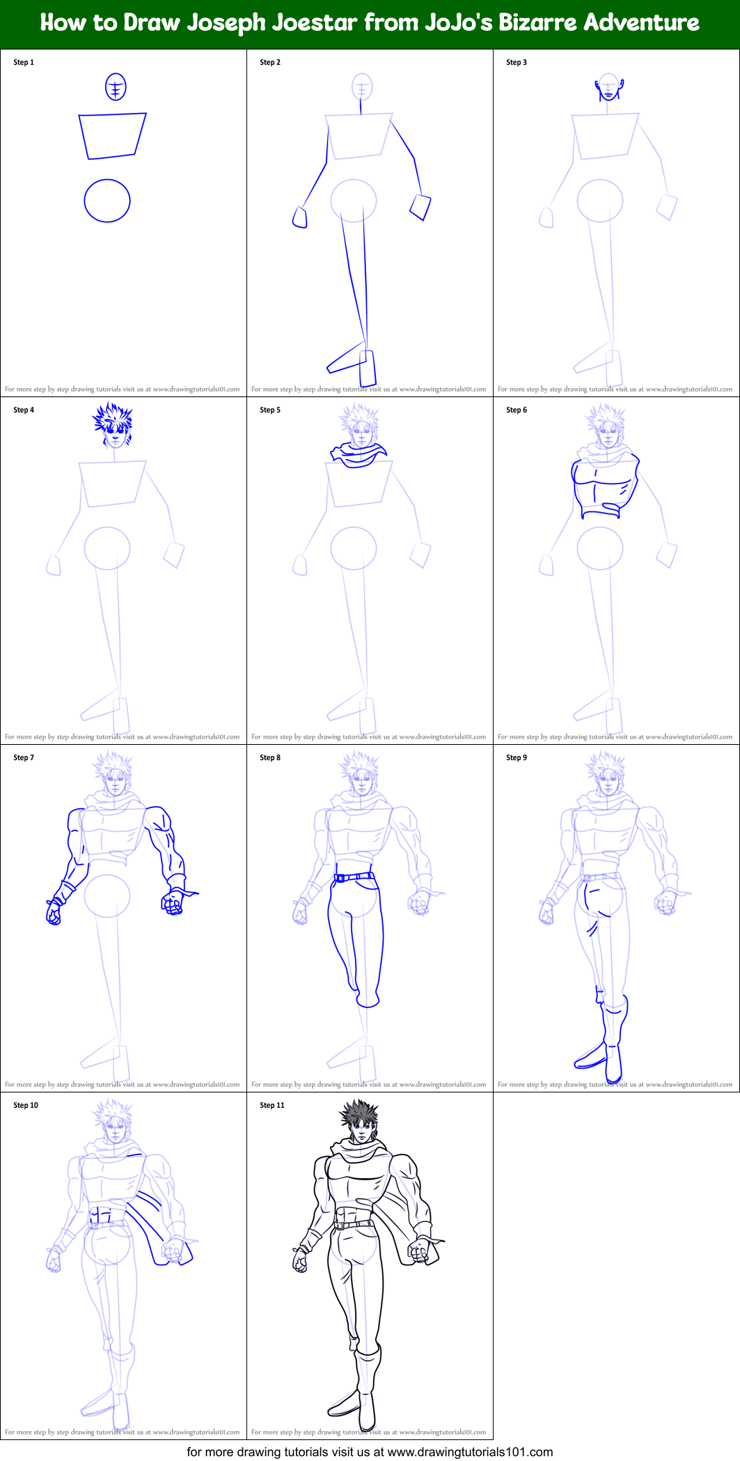 How to Draw Joseph Joestar from JoJo's Bizarre Adventure Printable Step by Step