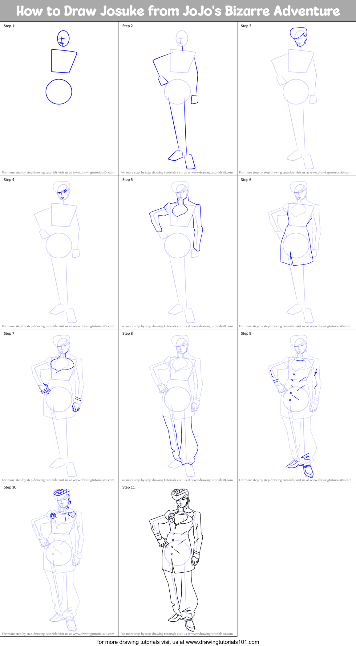 How to Draw Josuke from JoJo's Bizarre Adventure Printable Step by Step