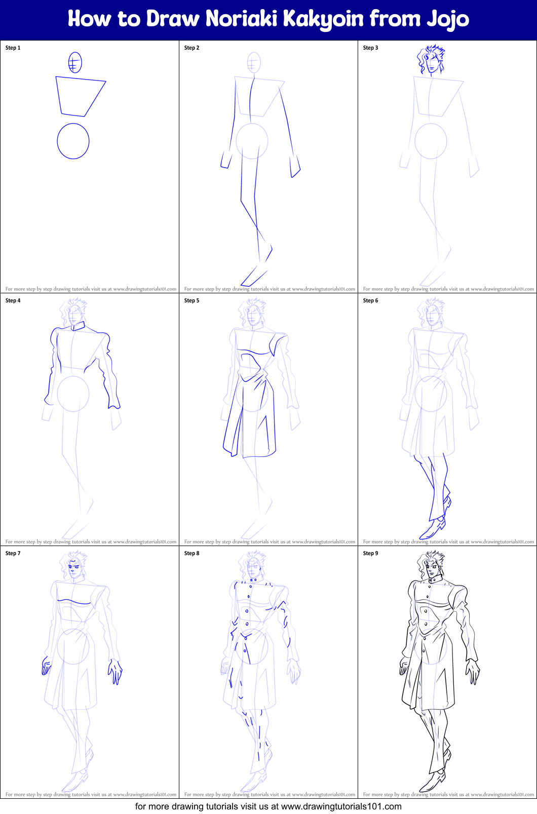 How to Draw Noriaki Kakyoin from Jojo Printable Step by Step