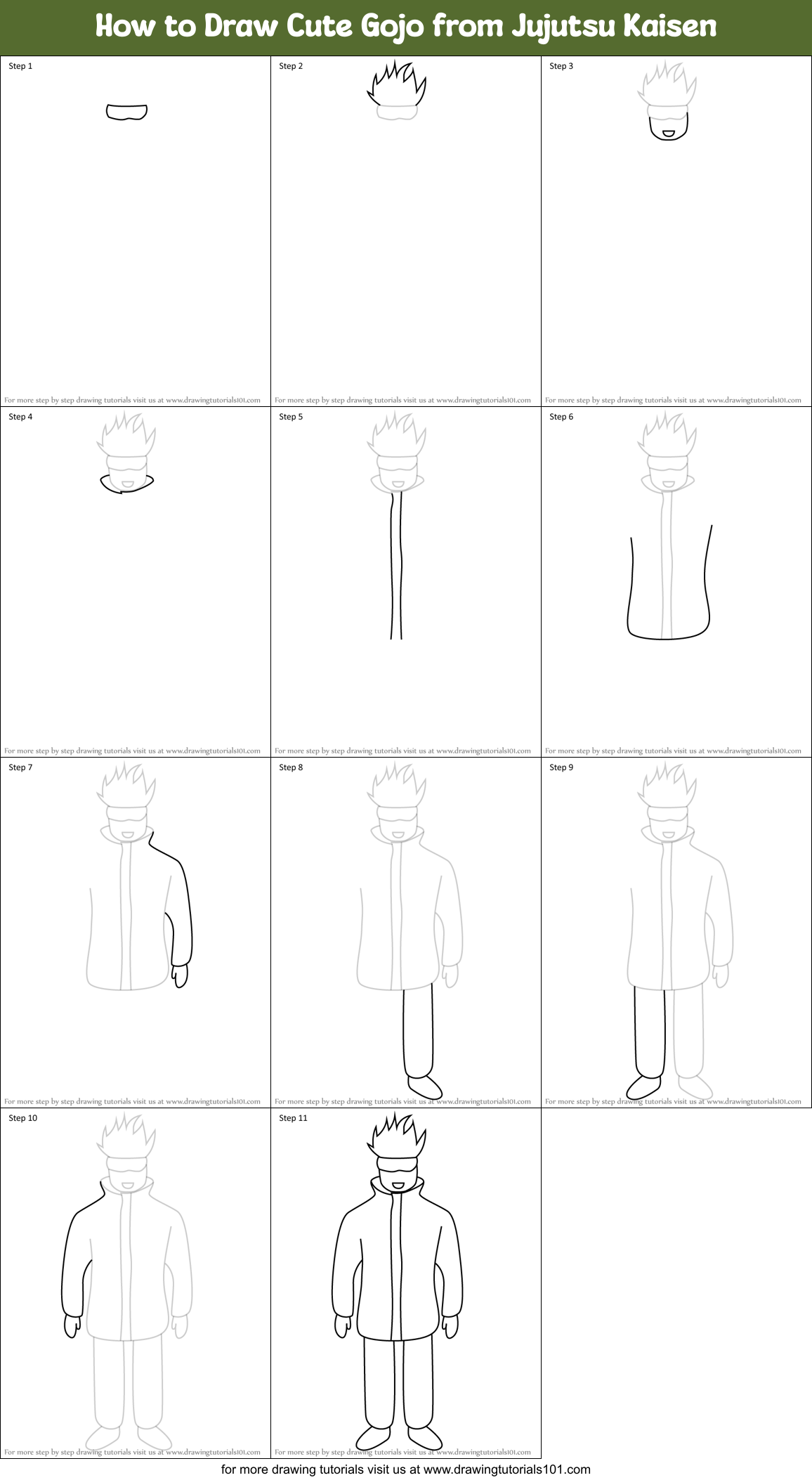 How to Draw Cute Gojo from Jujutsu Kaisen Printable Step by Step
