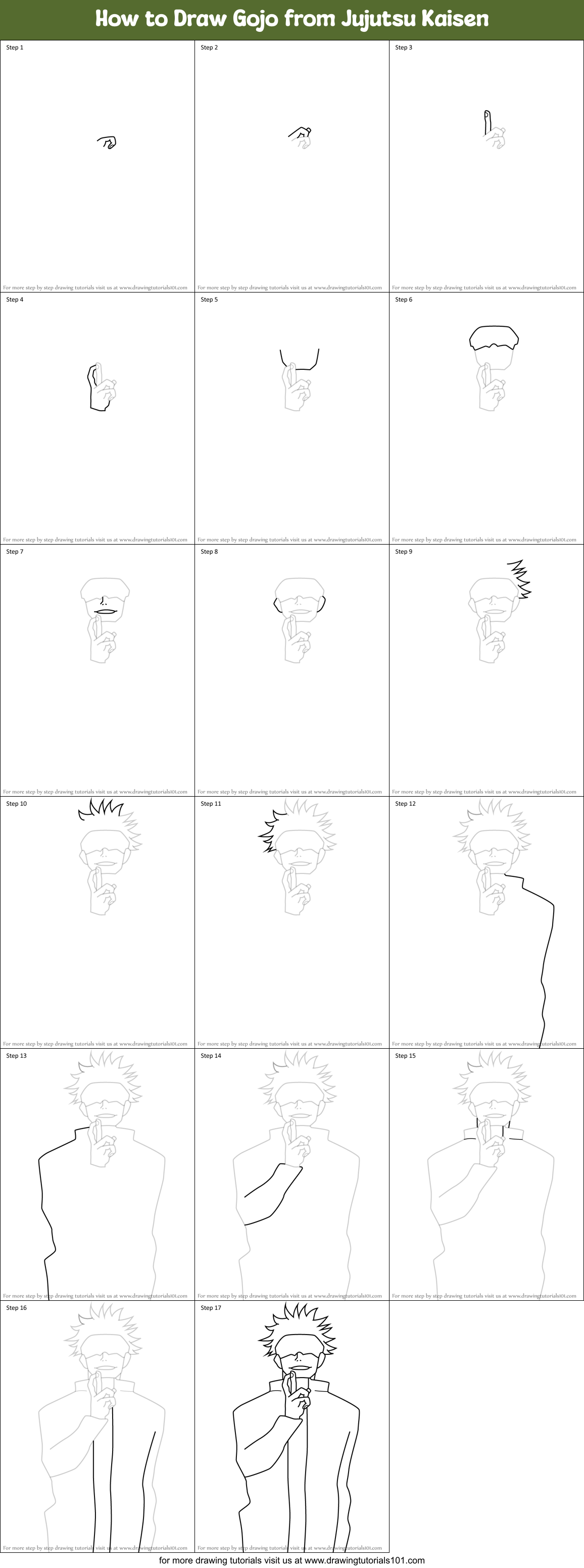 How to Draw Gojo from Jujutsu Kaisen Printable Step by Step