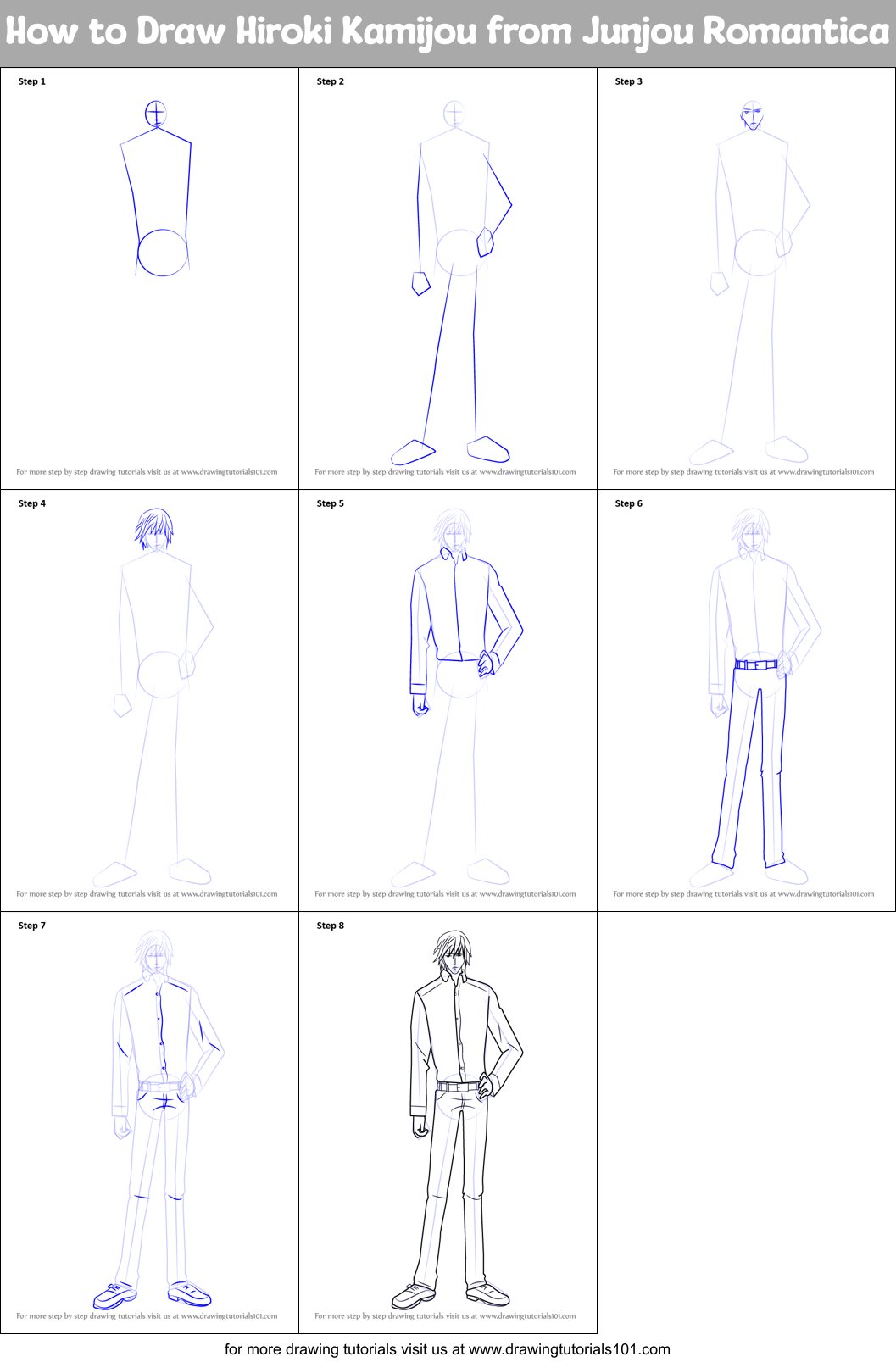 How to Draw Hiroki Kamijou from Junjou Romantica Printable Step by Step