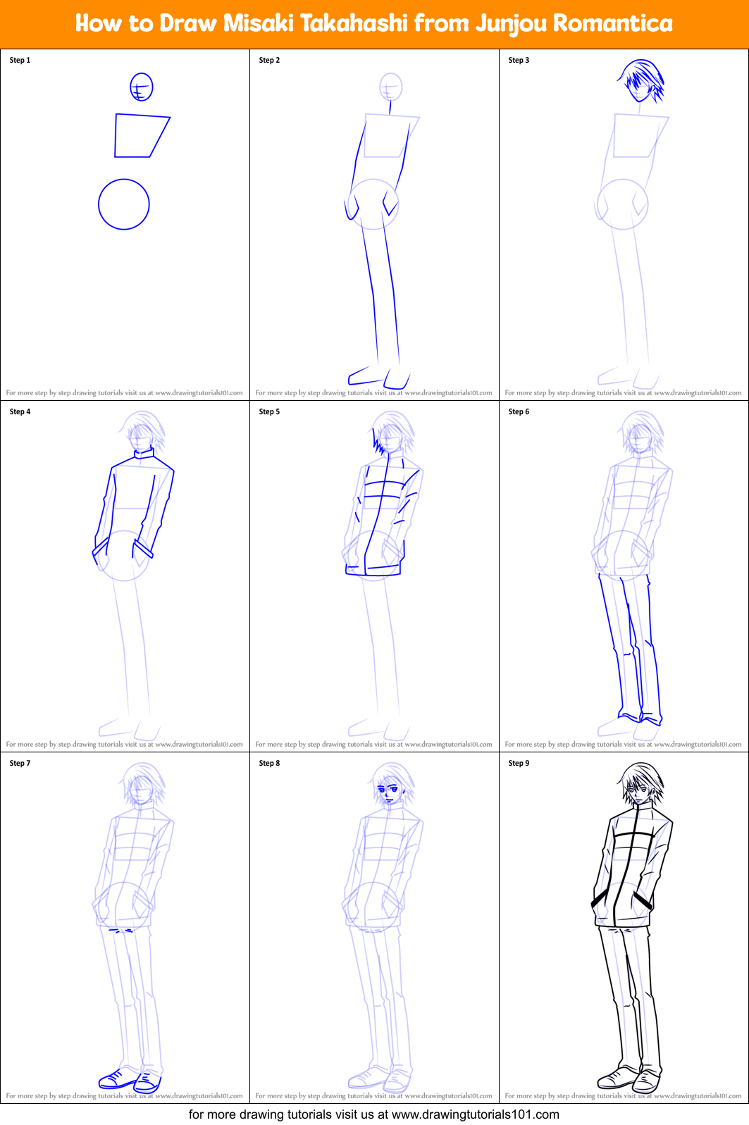 How to Draw Misaki Takahashi from Junjou Romantica Printable Step by Step