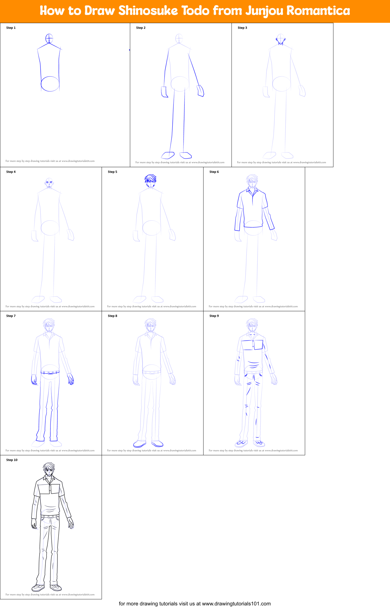 How to Draw Shinosuke Todo from Junjou Romantica Printable Step by Step