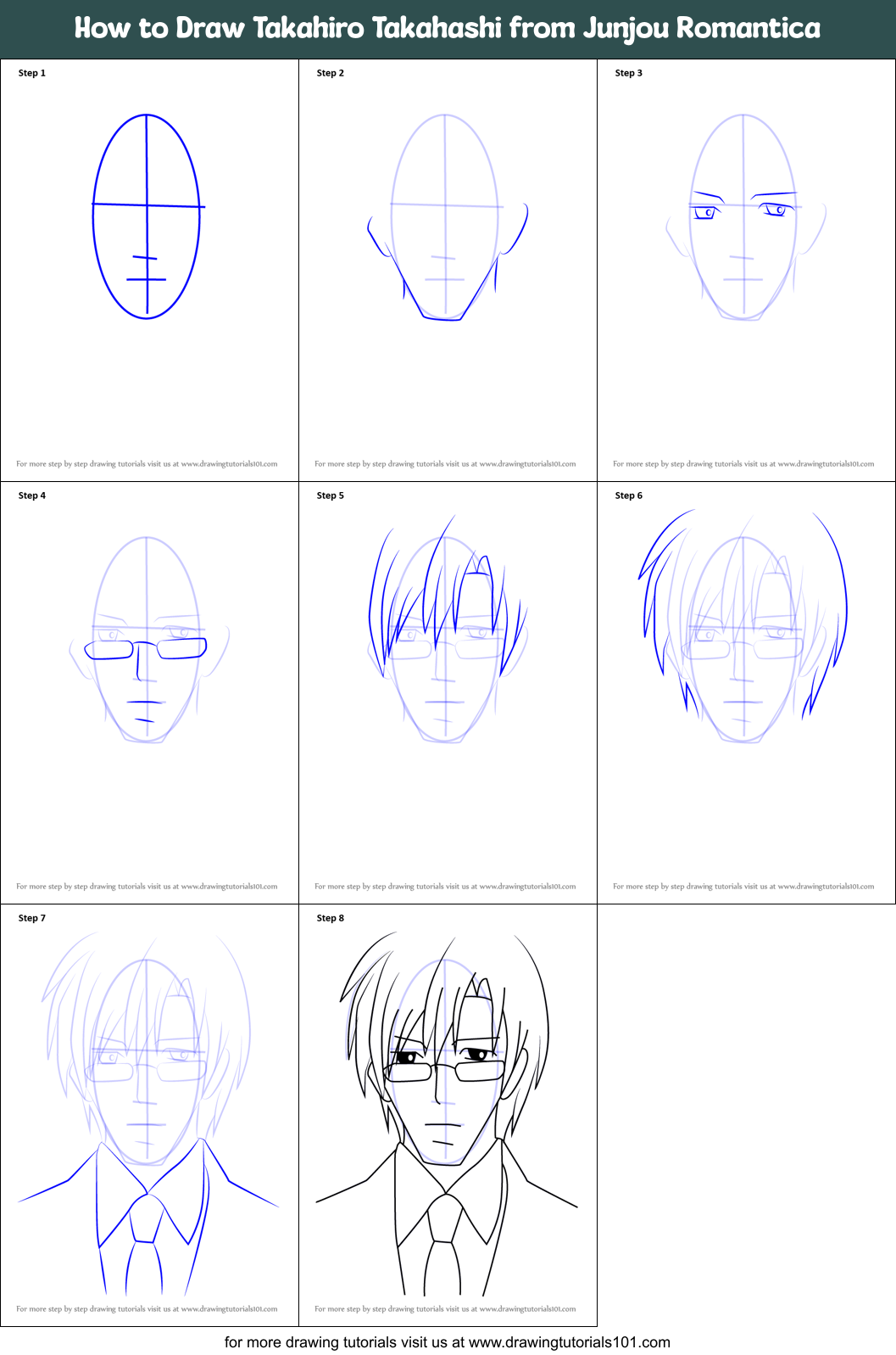 How to Draw Takahiro Takahashi from Junjou Romantica Printable Step by Step