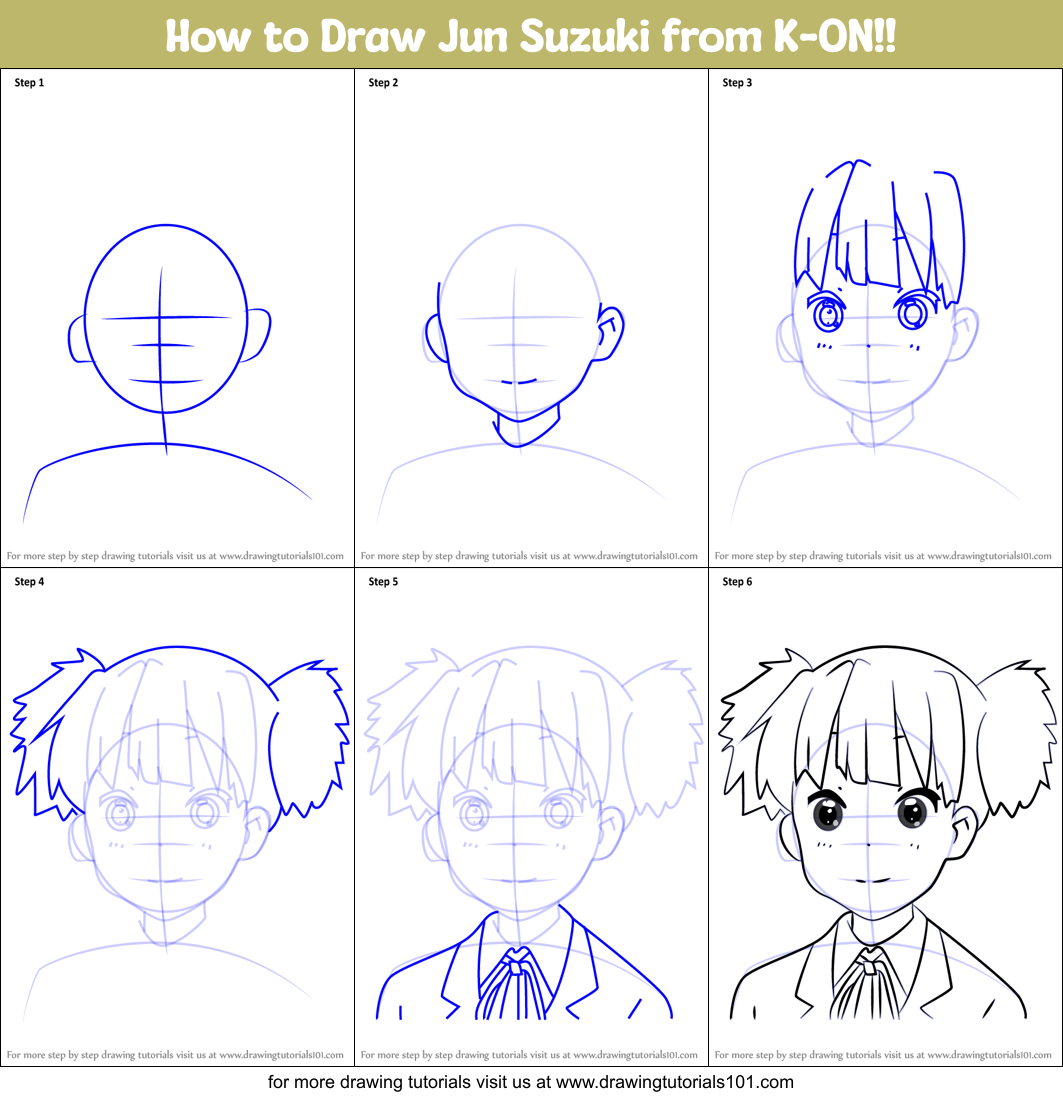 How to Draw Jun Suzuki from K-ON!! Printable Step by Step