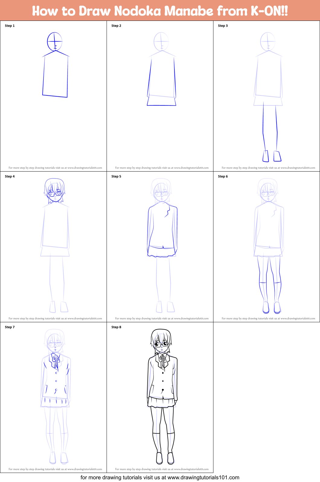 How to Draw Nodoka Manabe from K-ON!! Printable Step by Step