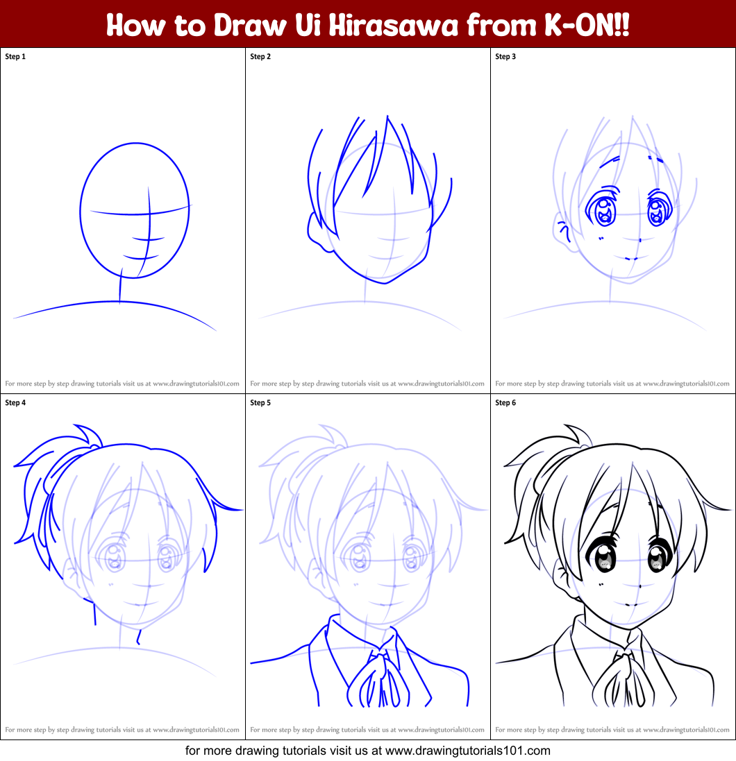 How to Draw Ui Hirasawa from K-ON!! Printable Step by Step