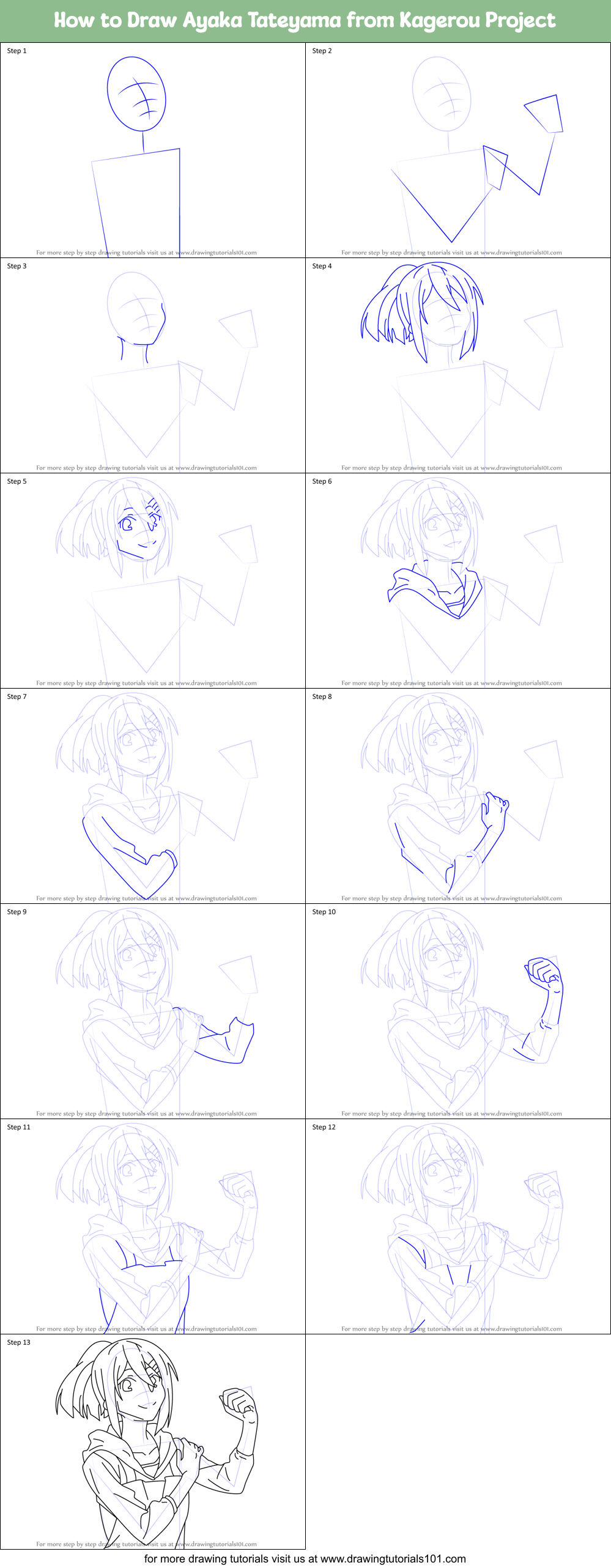 How to Draw Ayaka Tateyama from Kagerou Project printable step by step ...