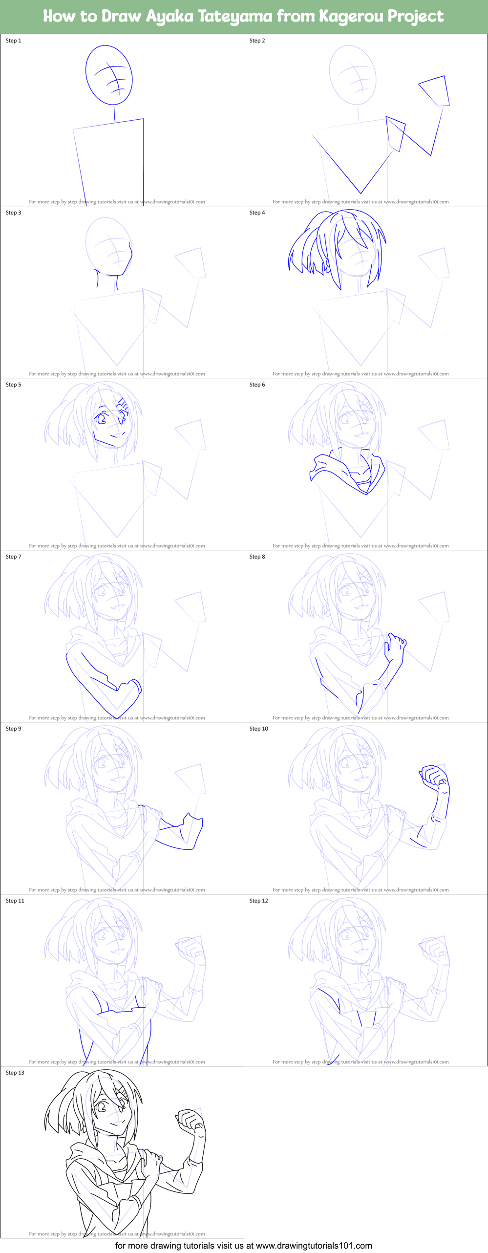 How to Draw Ayaka Tateyama from Kagerou Project Printable Step by Step