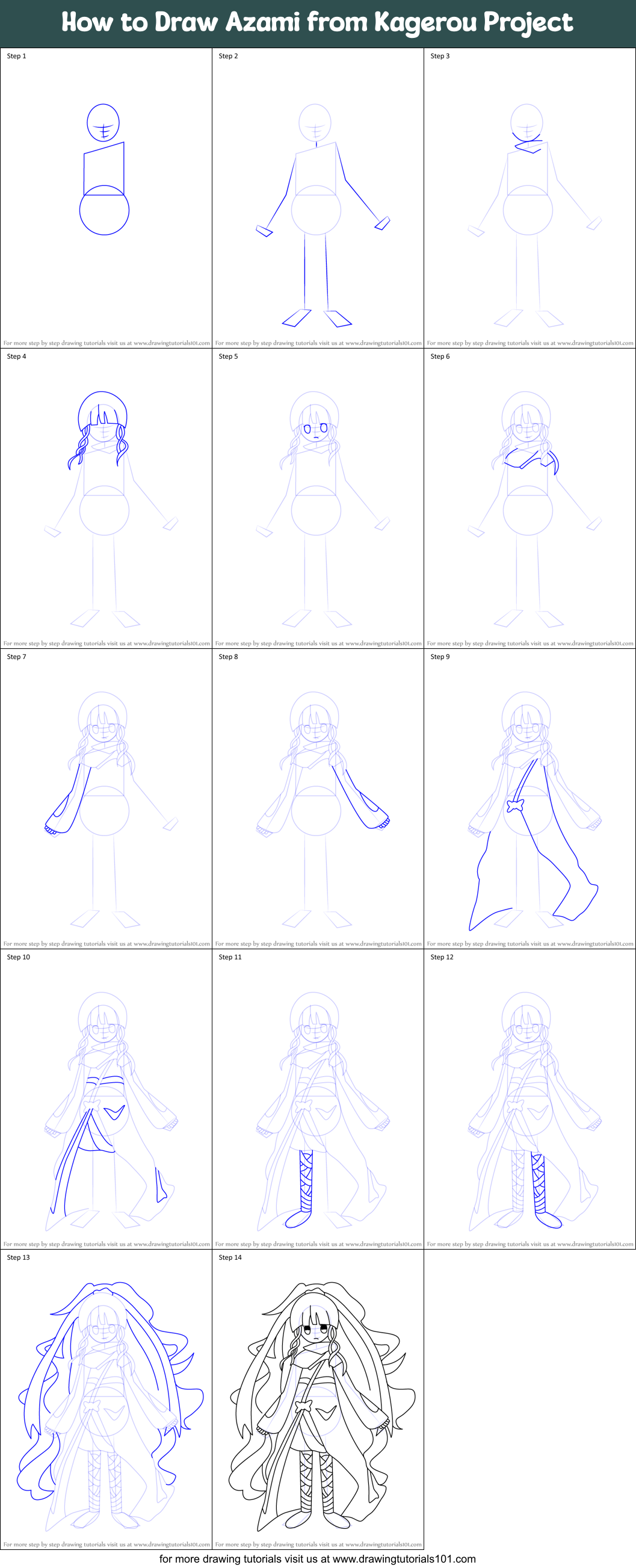 How to Draw Azami from Kagerou Project Printable Step by Step