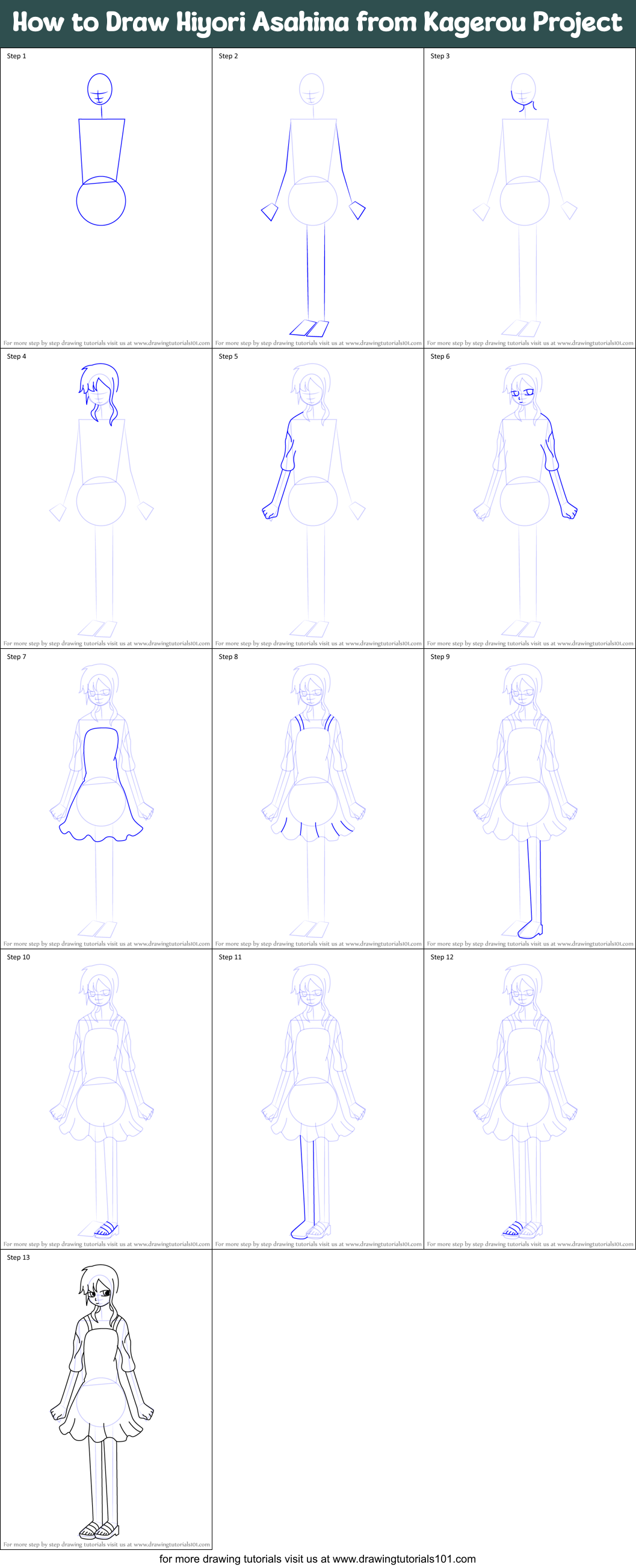 How to Draw Hiyori Asahina from Kagerou Project Printable Step by Step