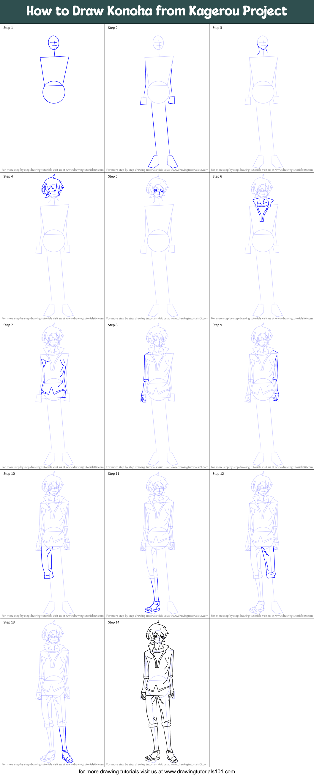 How to Draw Konoha from Kagerou Project Printable Step by Step