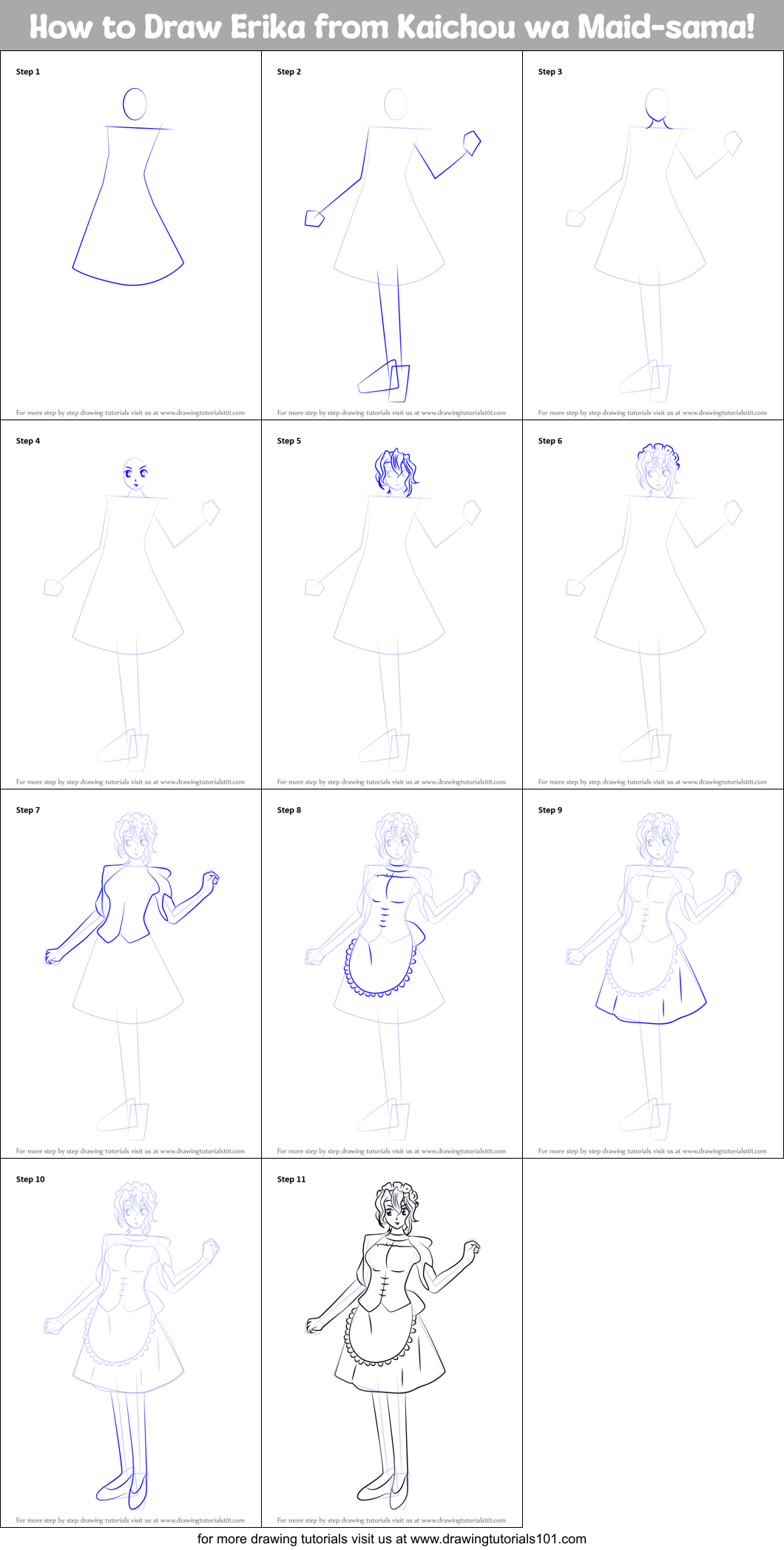 How to Draw Erika from Kaichou wa Maid-sama! Printable Step by Step