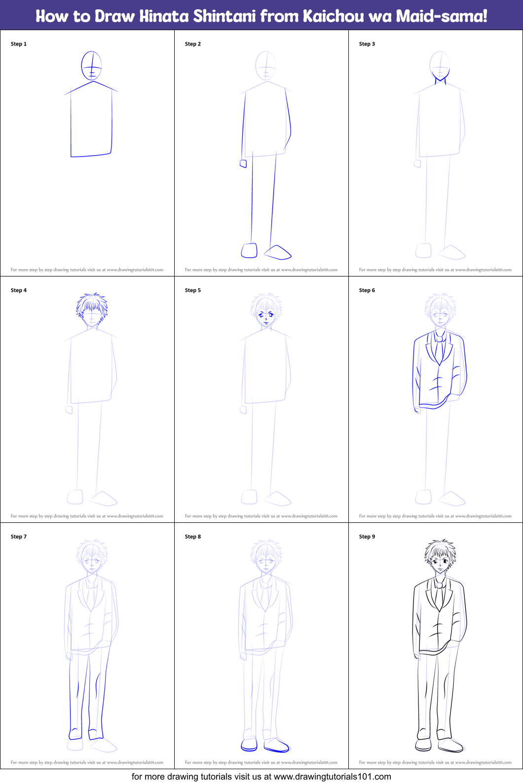 How to Draw Hinata Shintani from Kaichou wa Maid-sama! Printable Step by Step